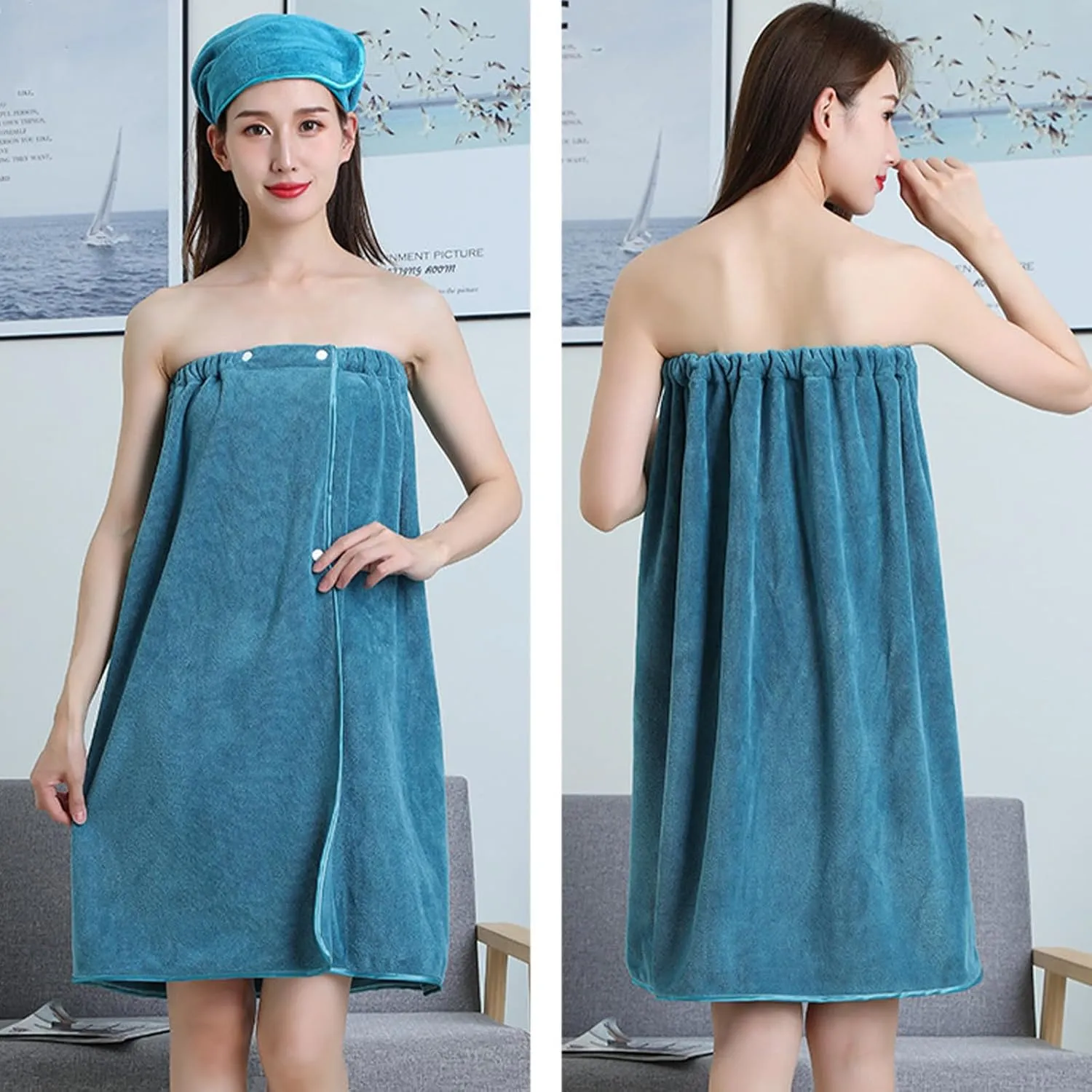 HGps8w 4-Pack Women's Soft Wrap Towel Shower Robe Lightweight Spa Body Wrap Adjustable Closure Bathrobe