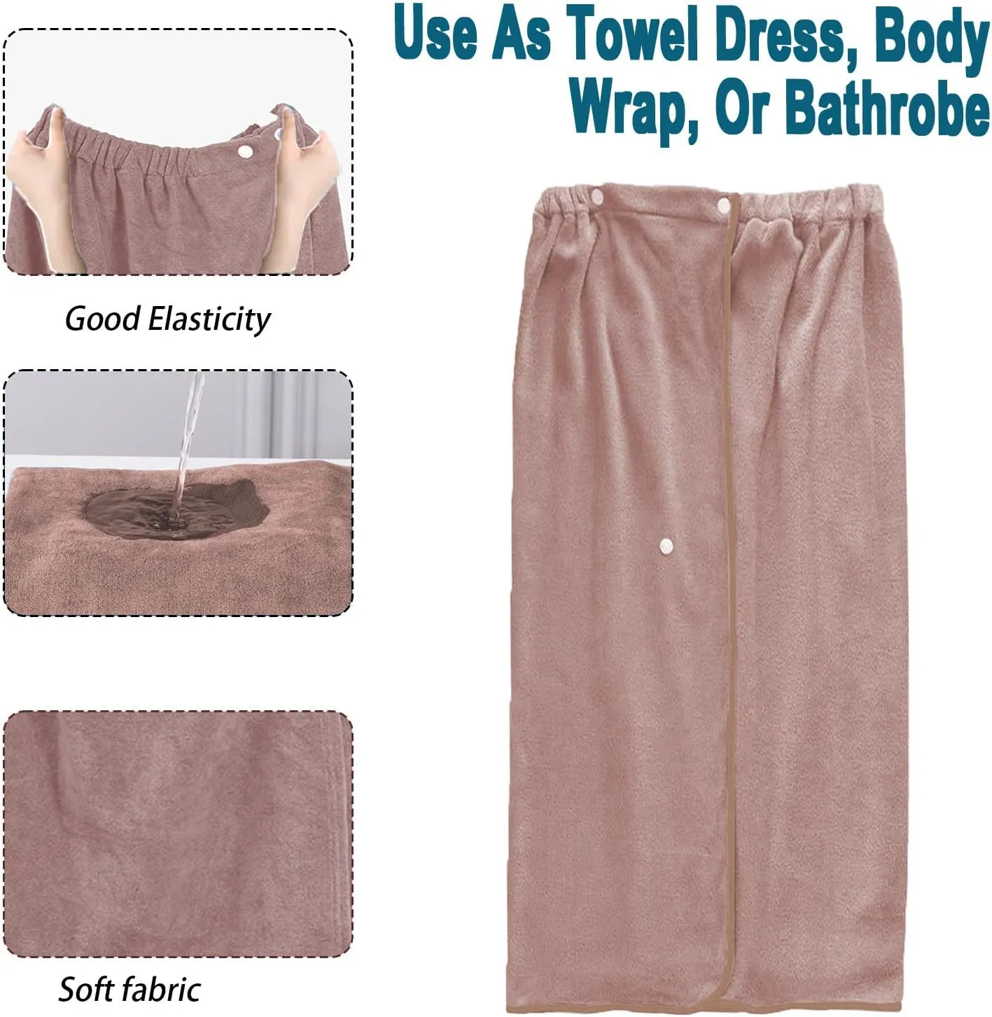 HGps8w 4-Pack Women's Soft Wrap Towel Shower Robe Lightweight Spa Body Wrap Adjustable Closure Bathrobe