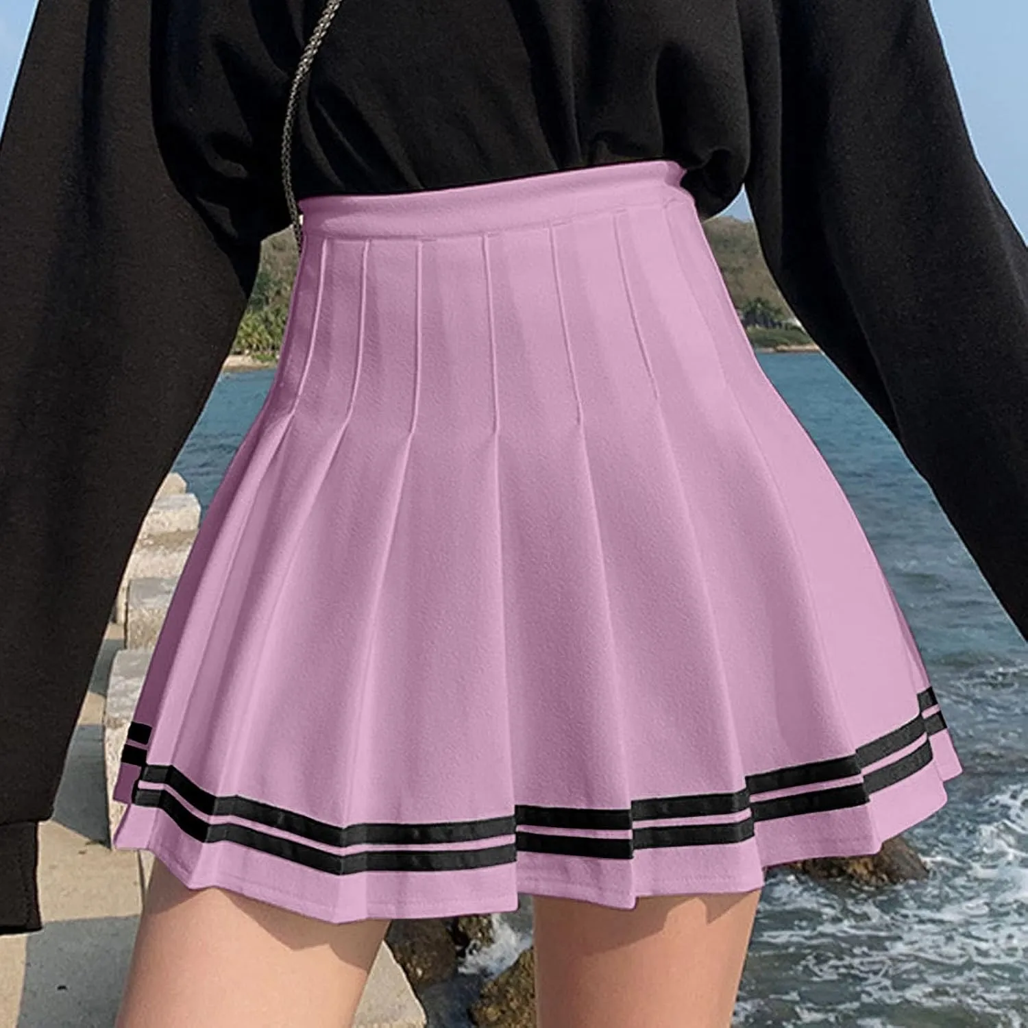 High Waist Short Skirt Pleated Skirts Shorts Lightweight Fashion Women Plaid Pleated A Line Skirt Burnout for