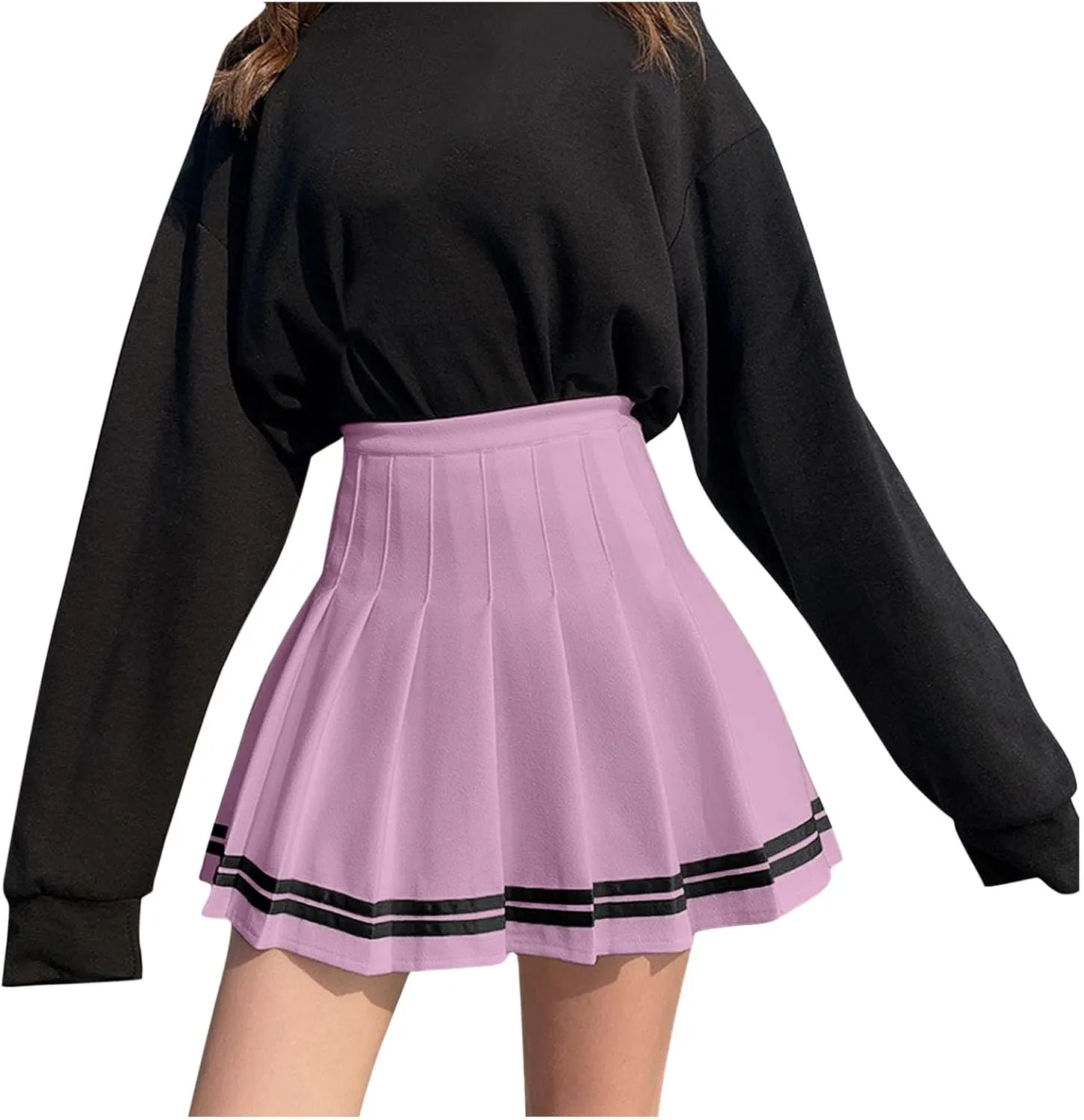 High Waist Short Skirt Pleated Skirts Shorts Lightweight Fashion Women Plaid Pleated A Line Skirt Burnout for