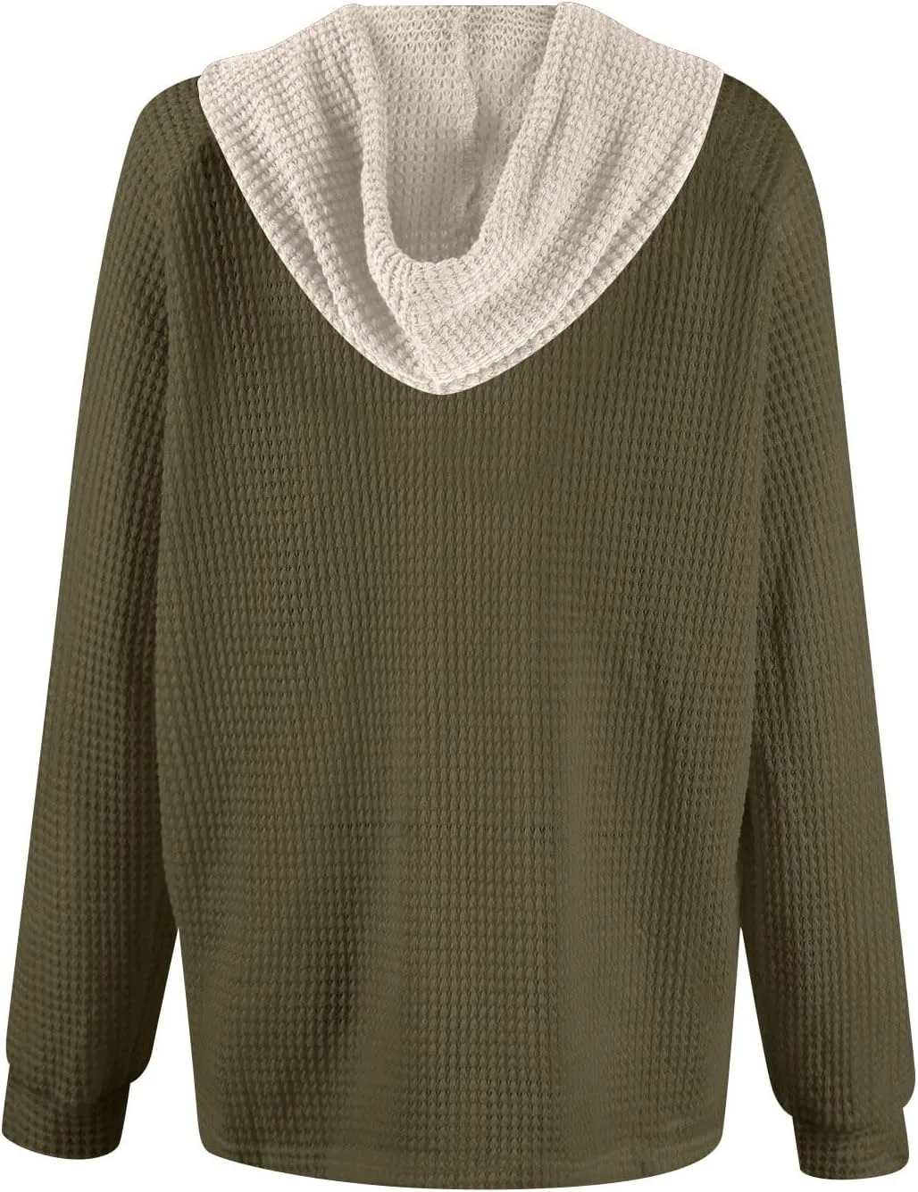 Hoodies for Women Button V Neck Waffle Knit Tops Long Sleeve Shirts Fall Casual Comfy Pullover Sweatshirt Hooded Tops