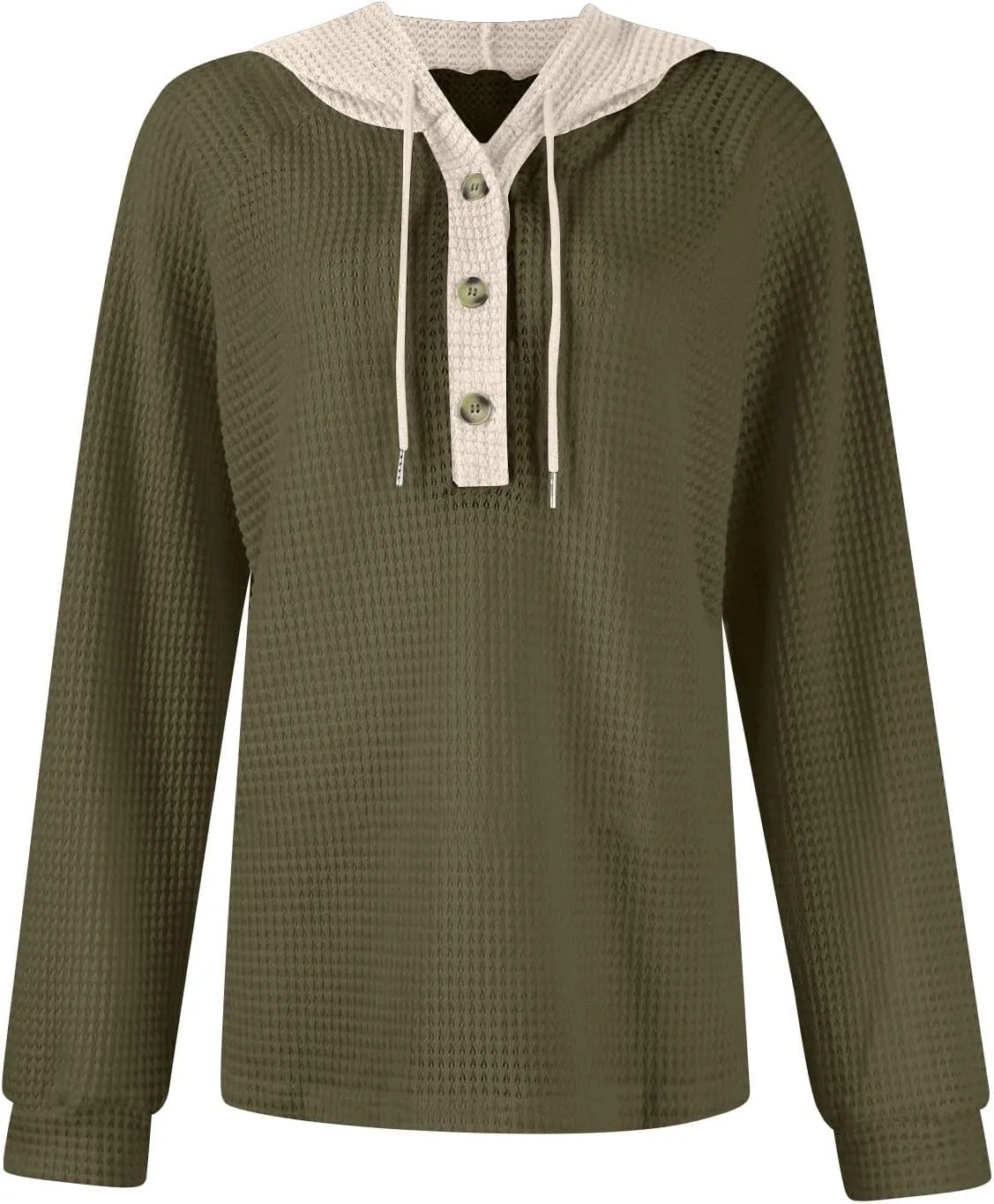 Hoodies for Women Button V Neck Waffle Knit Tops Long Sleeve Shirts Fall Casual Comfy Pullover Sweatshirt Hooded Tops