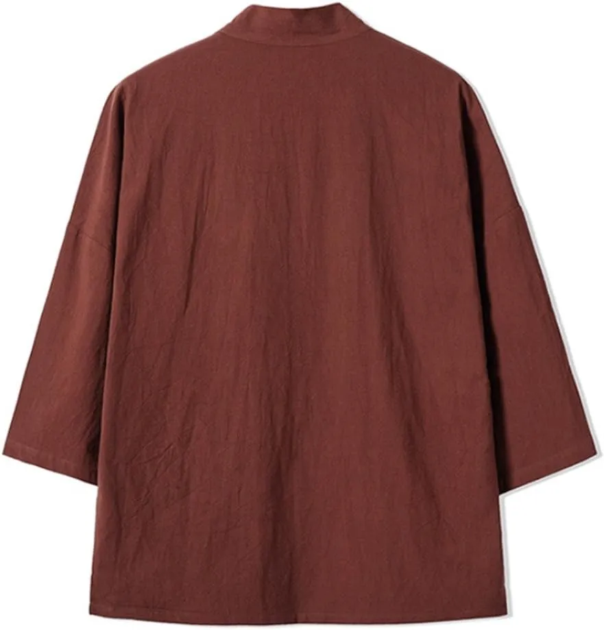 HZCX FASHION Men's Cotton Blends Linen Open Front Cardigan Kimono Jackets