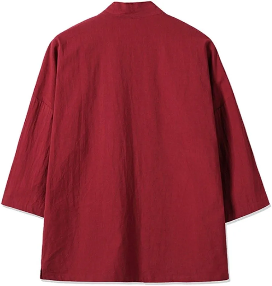 HZCX FASHION Men's Cotton Blends Linen Open Front Cardigan Kimono Jackets