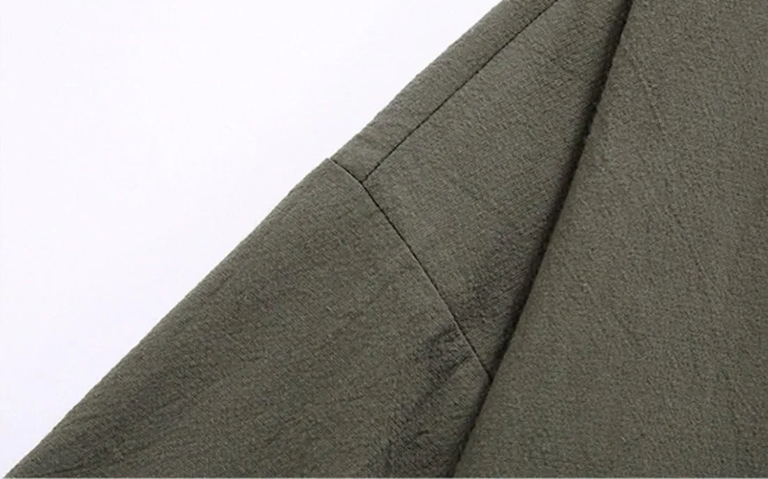 HZCX FASHION Men's Cotton Blends Linen Open Front Cardigan Kimono Jackets