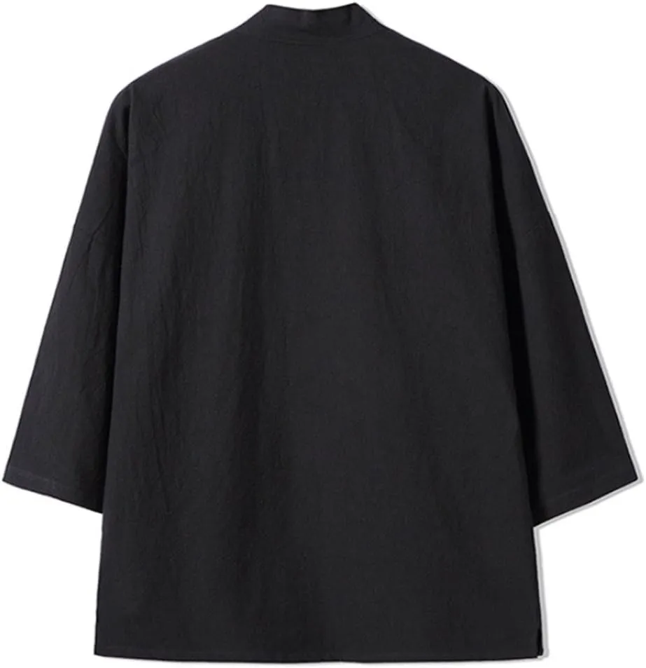 HZCX FASHION Men's Cotton Blends Linen Open Front Cardigan Kimono Jackets