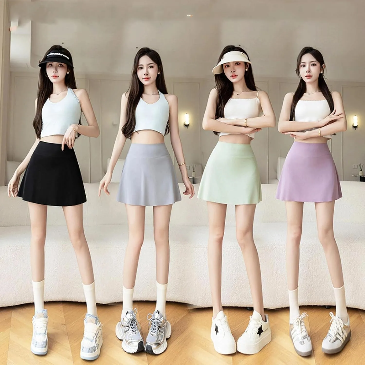 Ice Silk Crotch Skirt, Yoga Sports Skirt, Pleated Culottes