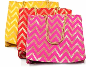 IGH Assorted Zig Zag Print Handbags for Return Gifts, Lehriya With Gota Traditional for Return Gift Bags Wedding Gifts