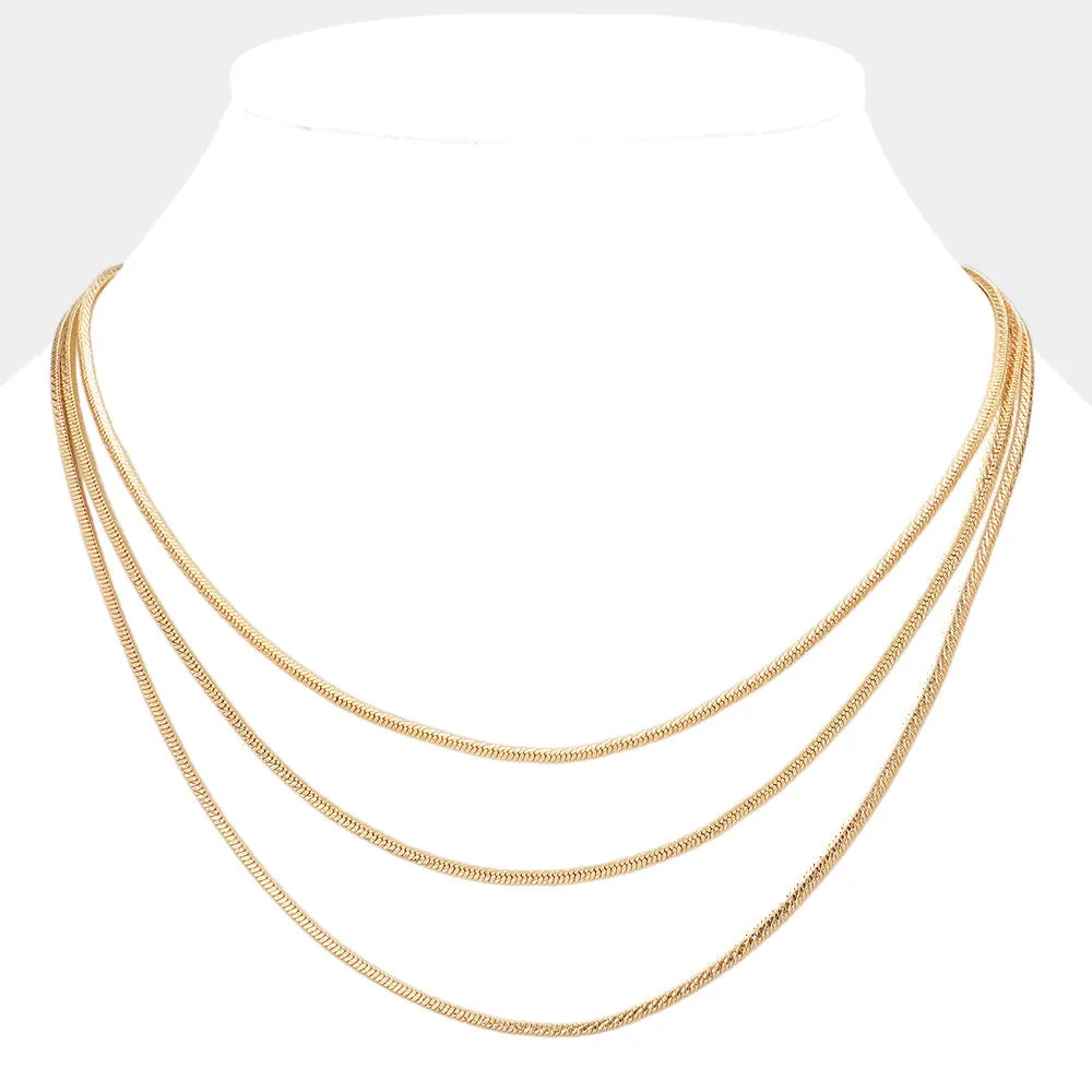 iLLASPARKZ Brass Metal Triple Layered Chain Necklace