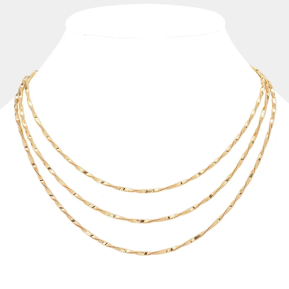 iLLASPARKZ Brass Metal Twisted Triple Layered Chain Necklace