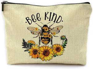Inspirational Quotes Bee Kind Bee Makeup Bag Cosmetic Bags with Zipper Pouch Travel Toiletry Case,Gifts for Bee Lovers Women,Lover Gifts