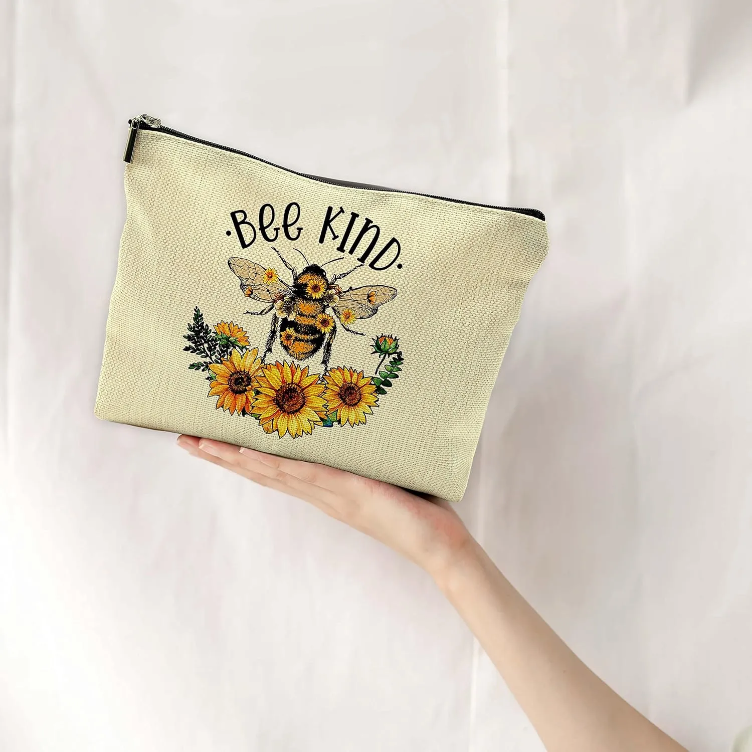 Inspirational Quotes Bee Kind Bee Makeup Bag Cosmetic Bags with Zipper Pouch Travel Toiletry Case,Gifts for Bee Lovers Women,Lover Gifts