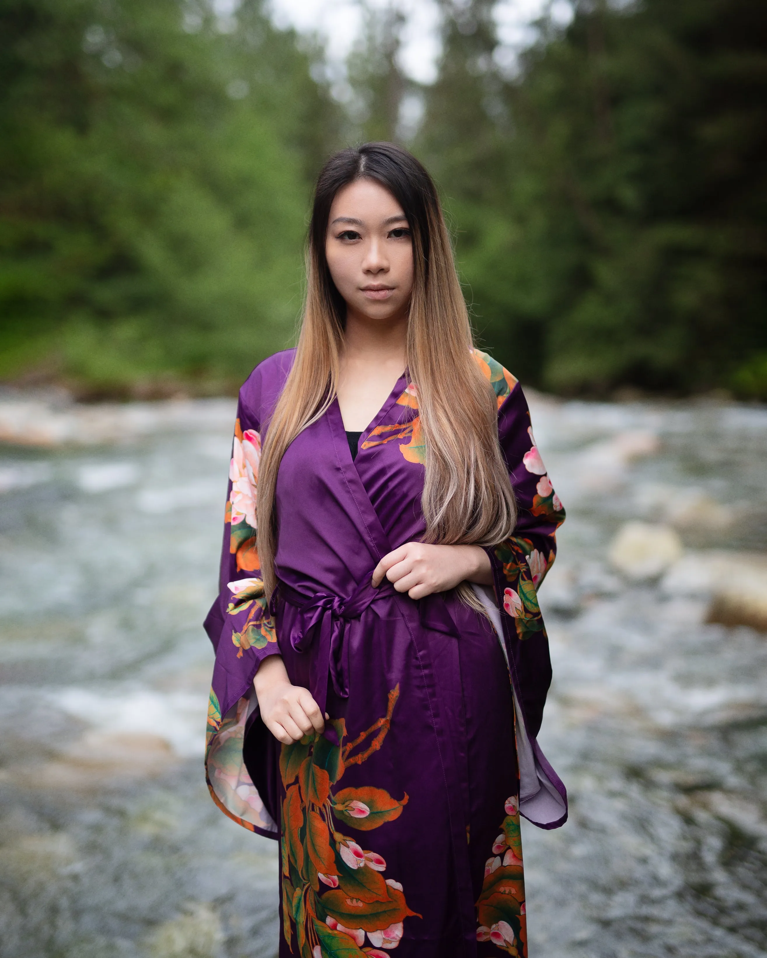 Jasmine Long Robe with Kimono Sleeves in Purple