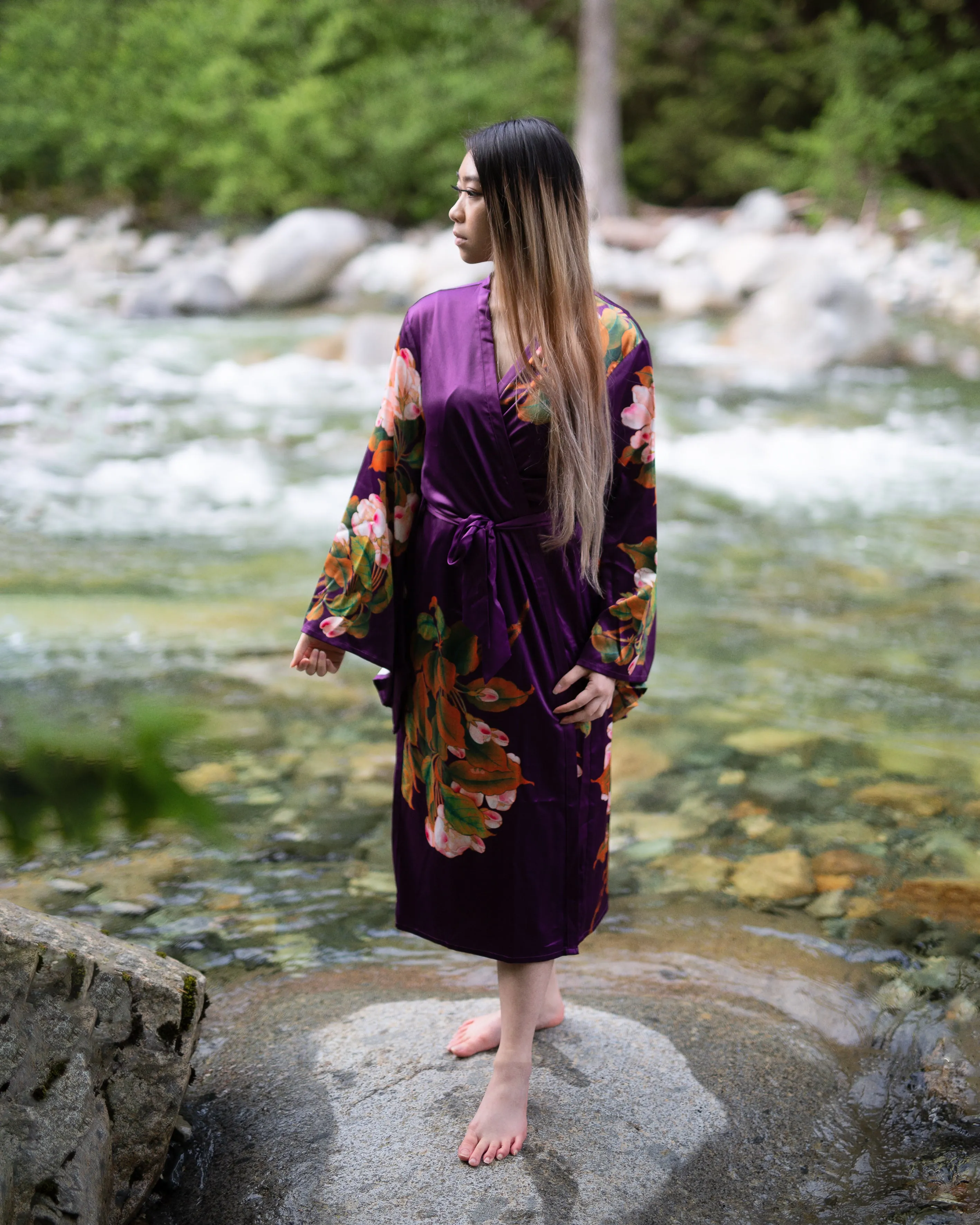 Jasmine Long Robe with Kimono Sleeves in Purple