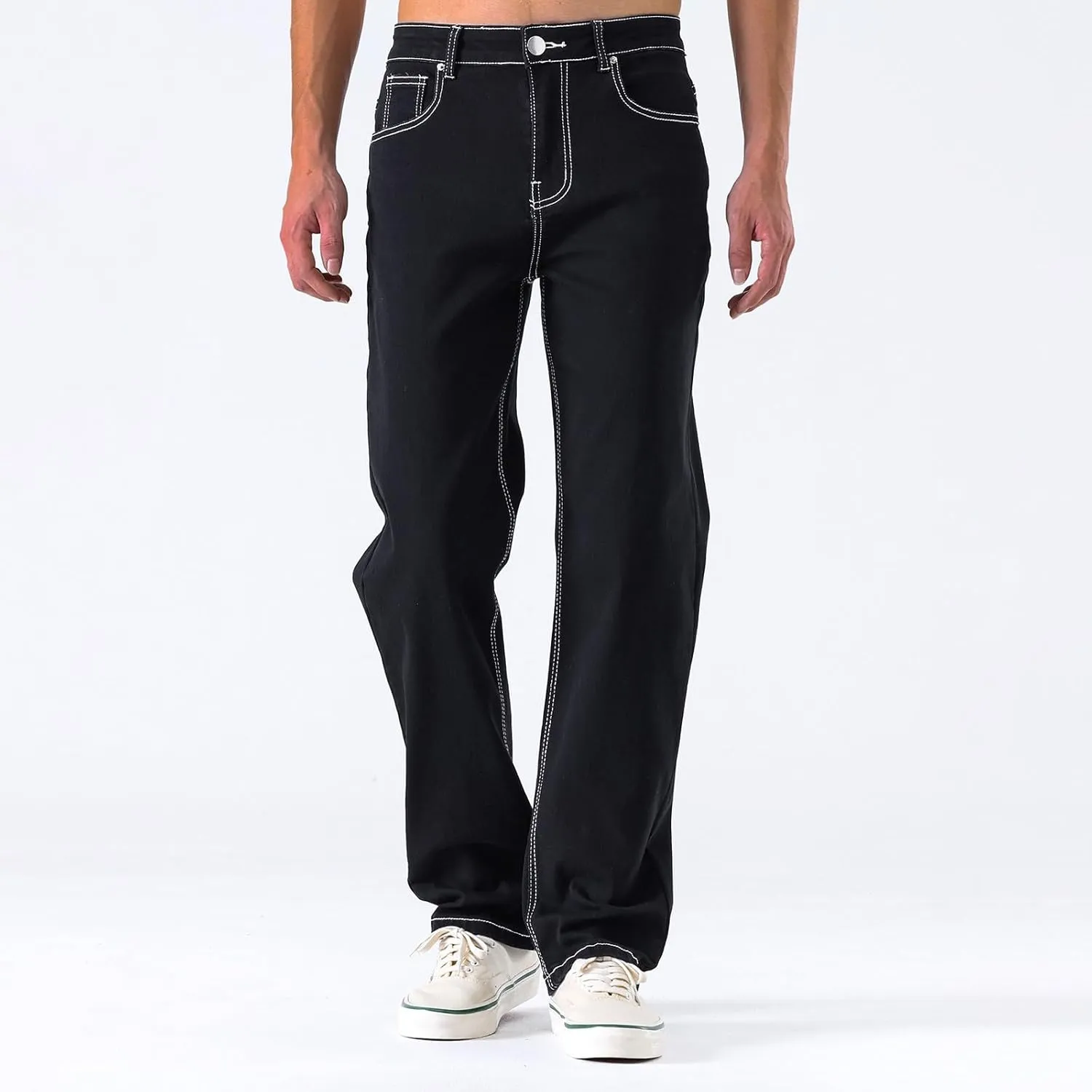 Jeans for Men Slim Fit Stretch Classic Comfort Flex Retro Jeans Pants Lightweight Elastic Waist Denim Trousers