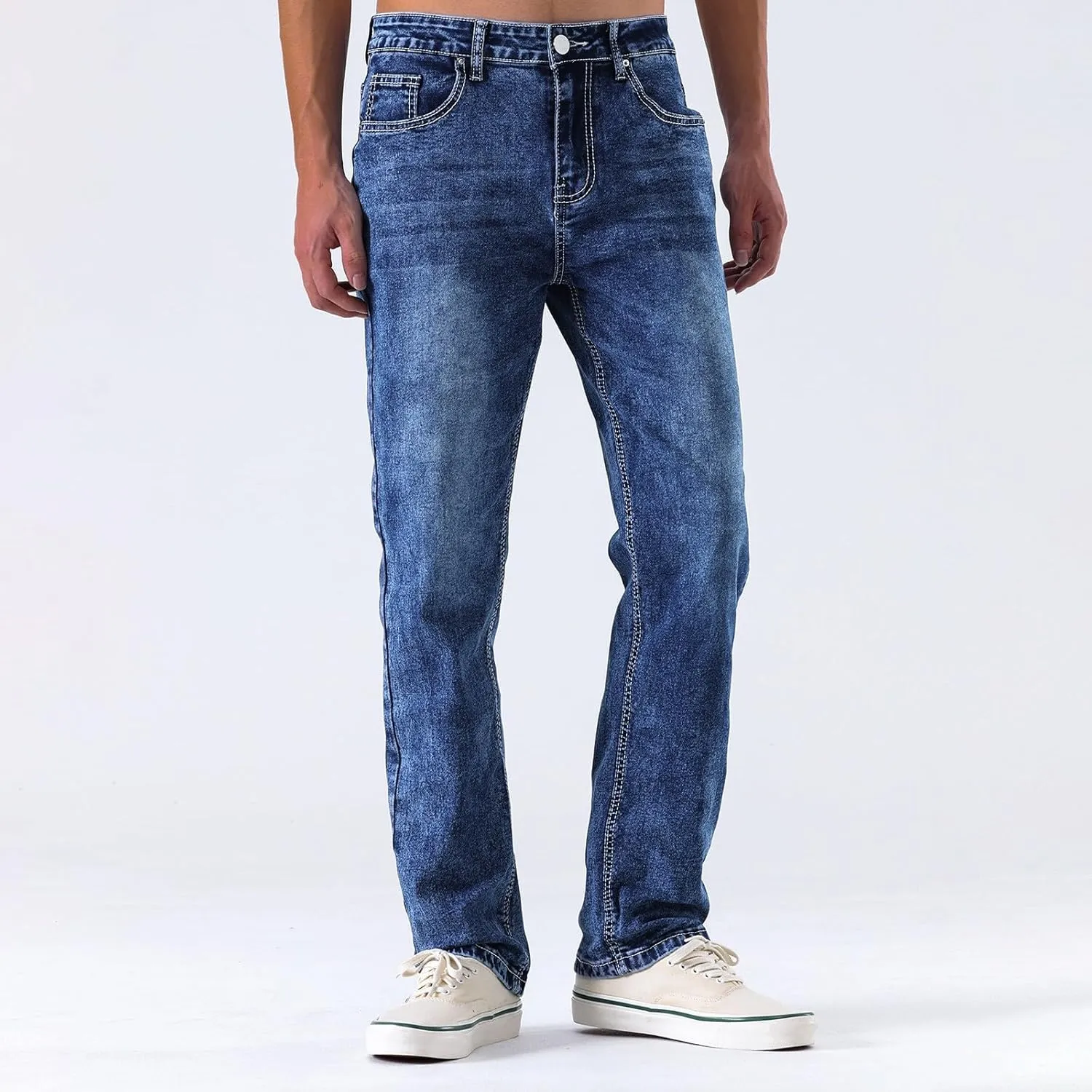 Jeans for Men Slim Fit Stretch Classic Comfort Flex Retro Jeans Pants Lightweight Elastic Waist Denim Trousers