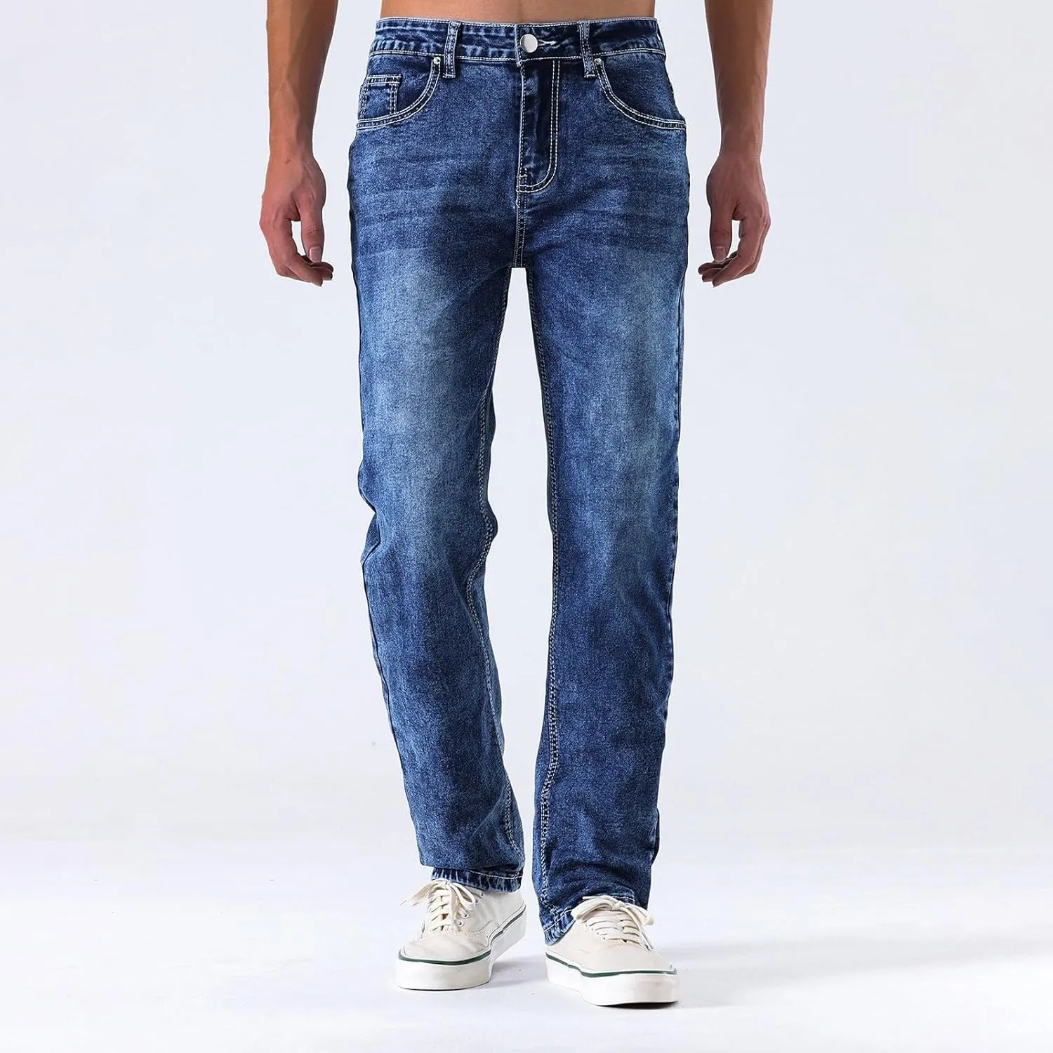 Jeans for Men Slim Fit Stretch Classic Comfort Flex Retro Jeans Pants Lightweight Elastic Waist Denim Trousers