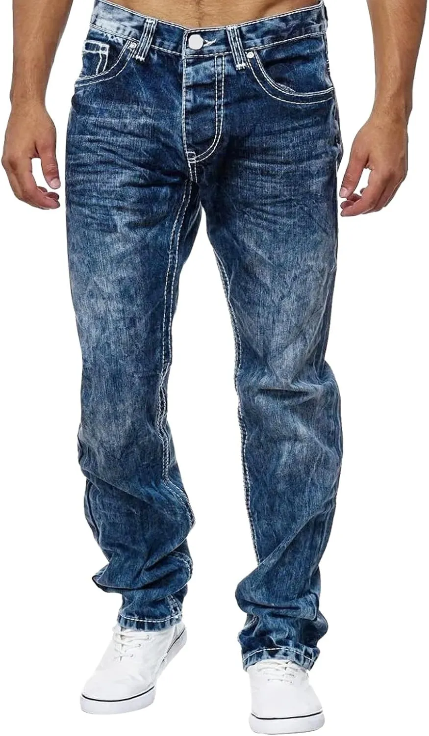 Jeans for Men Slim Fit Stretch Classic Comfort Flex Retro Jeans Pants Lightweight Elastic Waist Denim Trousers