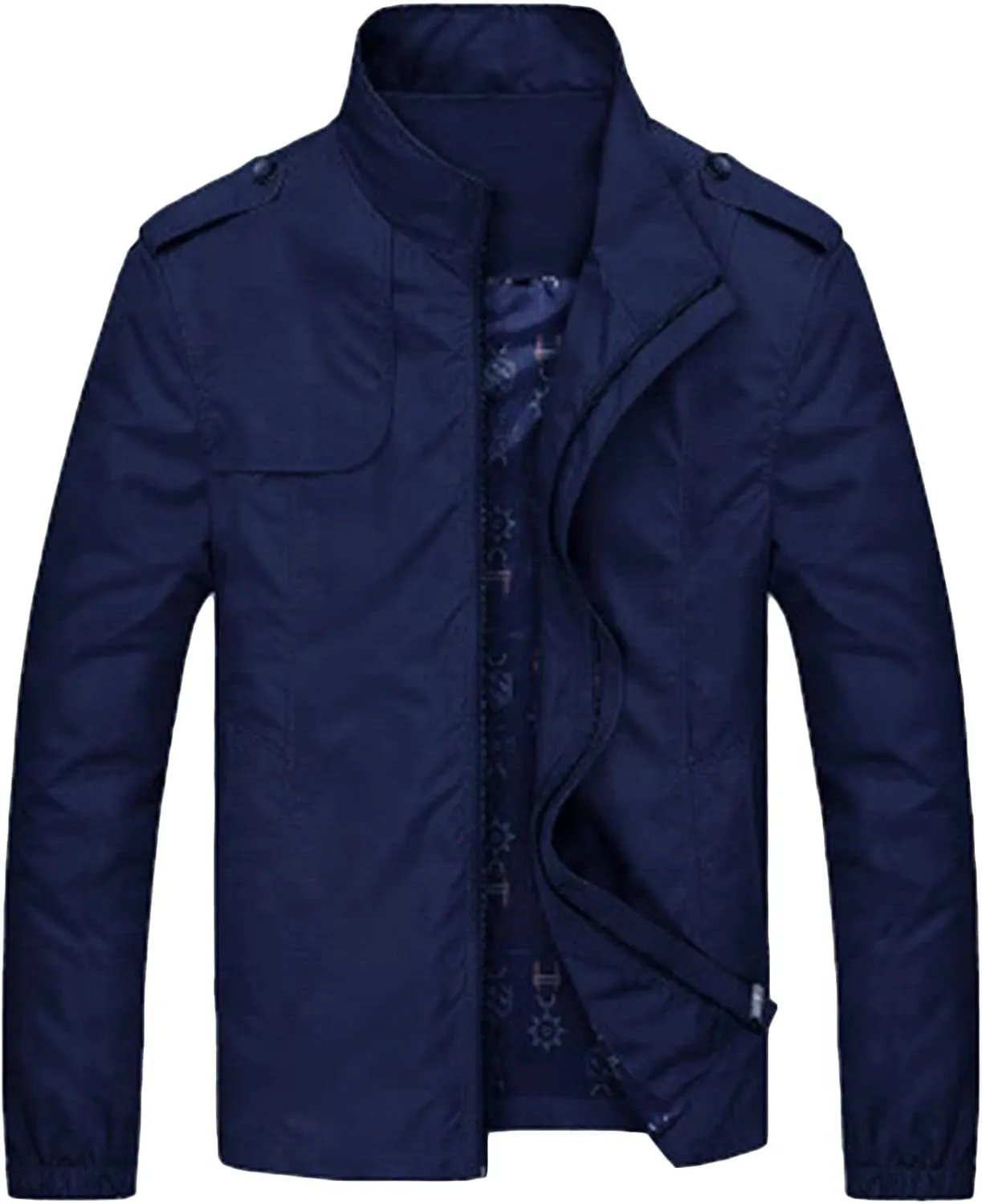 JEsilunmaMY Mens Jacket Windproof Trench Coat Stand Collar Zipper Spring Fall Windbreaker Casual Outdoor Military Army Jacket