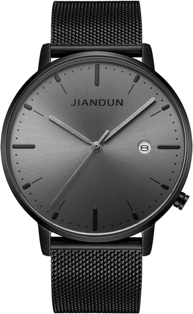 JIANDUN Mens Ultra-Thin Minimalist Wrist Watches for Men Dress Stainless Steel Mesh Band Waterproof