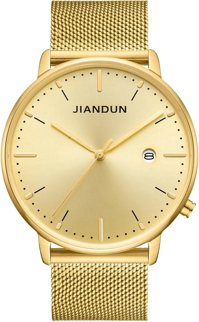 JIANDUN Mens Ultra-Thin Minimalist Wrist Watches for Men Dress Stainless Steel Mesh Band Waterproof