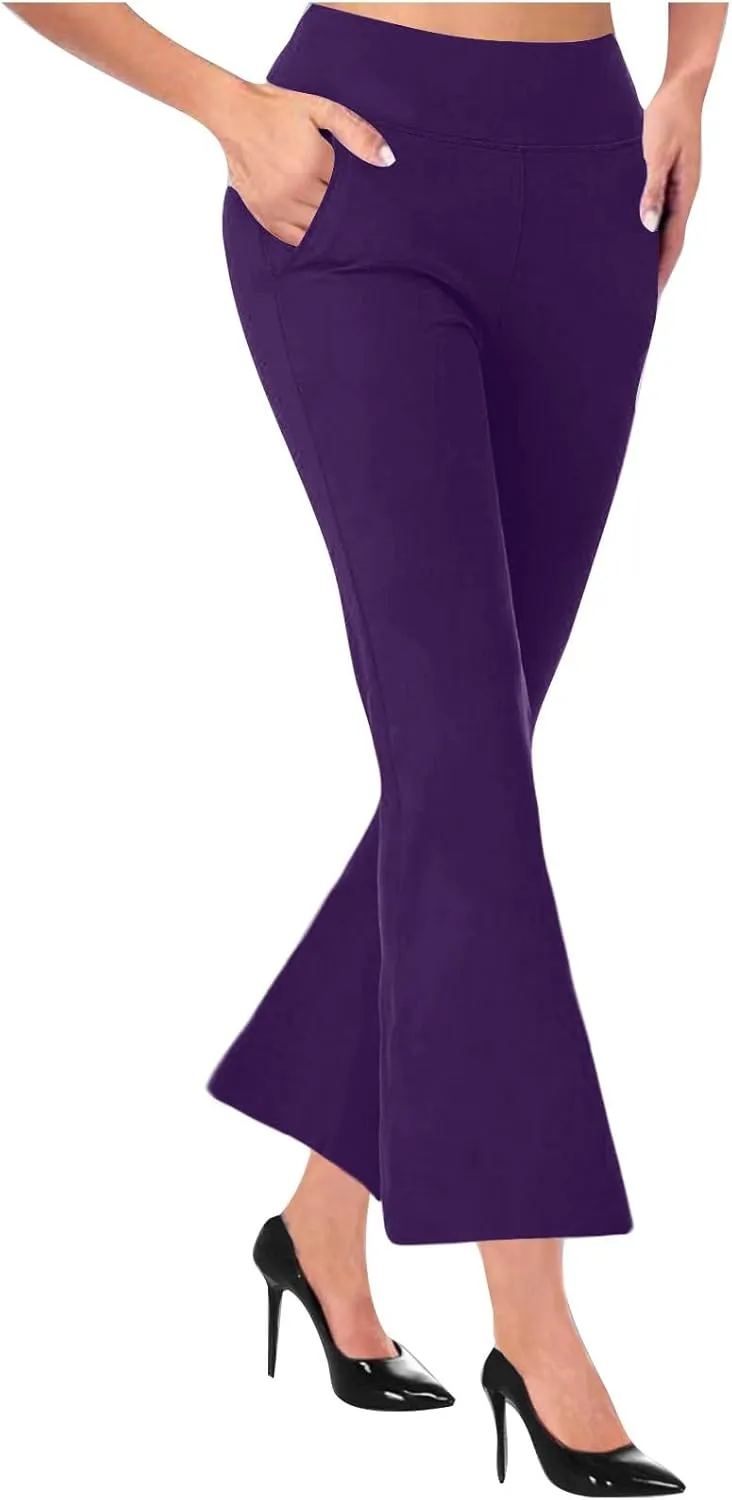 JOAU Capri Pants for Women Summer Business Casual Dressy Pull On Stretch High Waisted Bell Bottom Flare Yoga Work Trousers
