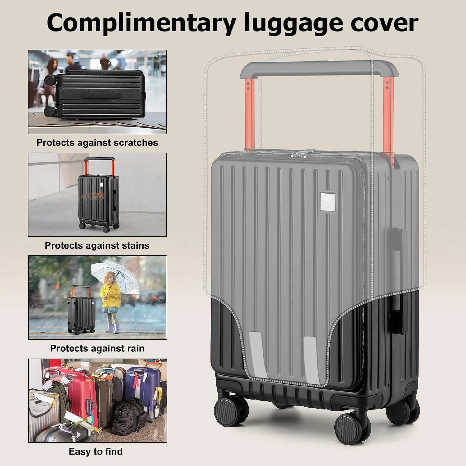 Joyway Hardshell Carry on Luggage Airline Approved with Front Pocket, Lightweight Hardside 20 Inch Suitcase with Spinner Wheels and TSA Lock (Black, Carry on Luggage-20 Inch)