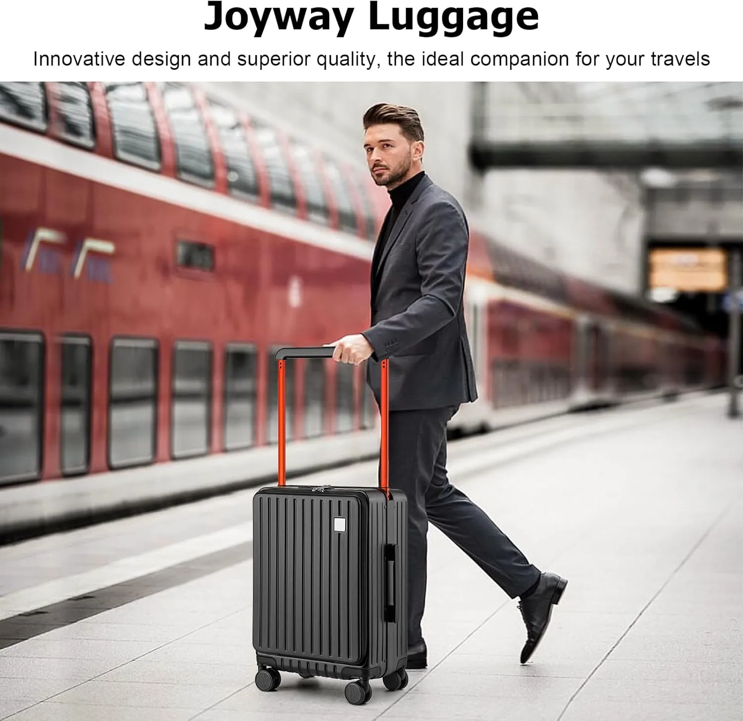Joyway Hardshell Carry on Luggage Airline Approved with Front Pocket, Lightweight Hardside 20 Inch Suitcase with Spinner Wheels and TSA Lock (Black, Carry on Luggage-20 Inch)
