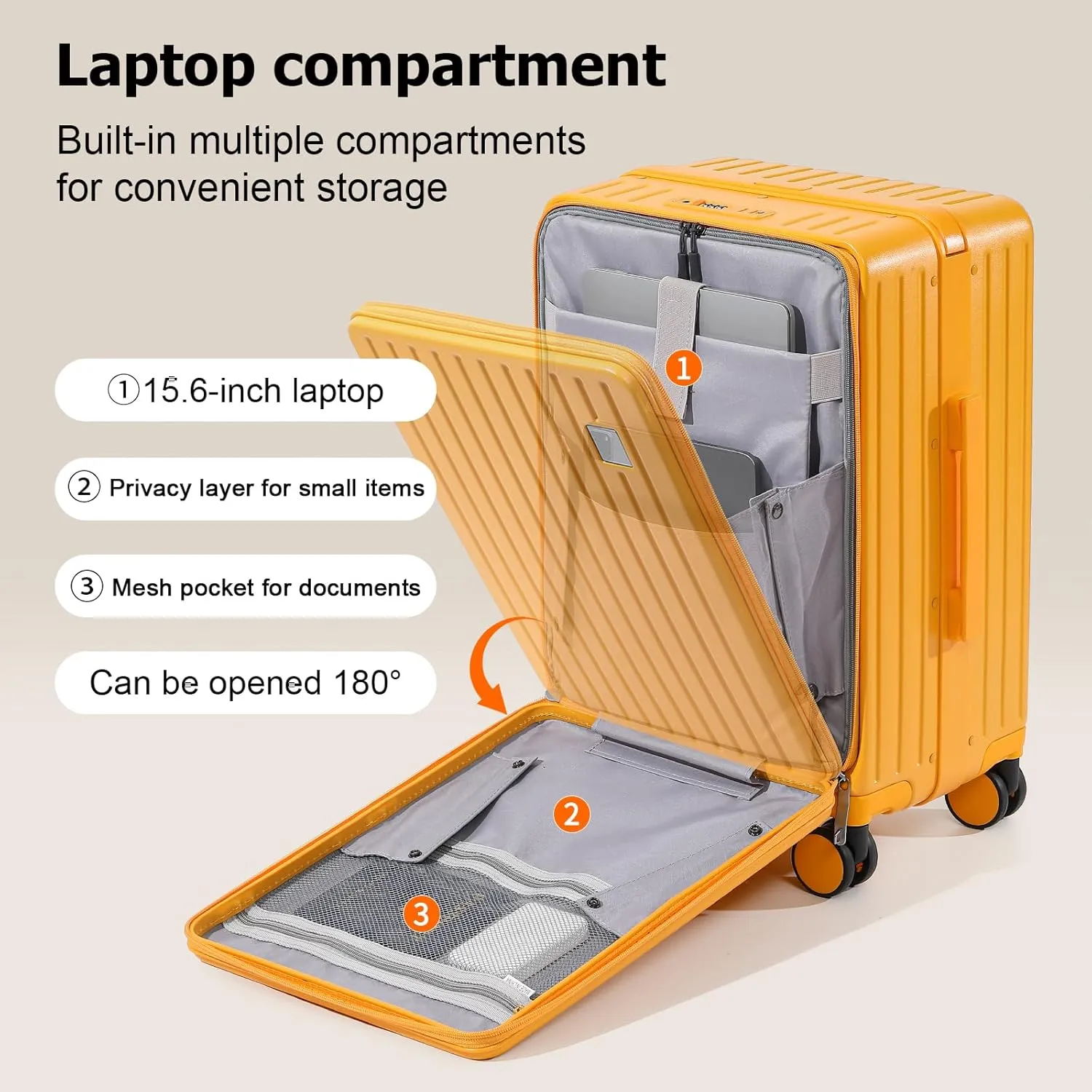 Joyway Hardshell Carry on Luggage Airline Approved with Front Pocket, Lightweight Hardside 20 Inch Suitcase with Spinner Wheels and TSA Lock (Orange, Carry on Luggage-20 Inch)