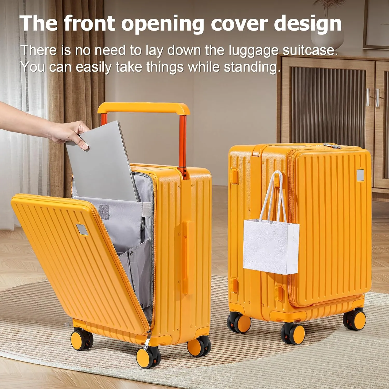 Joyway Hardshell Carry on Luggage Airline Approved with Front Pocket, Lightweight Hardside 20 Inch Suitcase with Spinner Wheels and TSA Lock (Orange, Carry on Luggage-20 Inch)