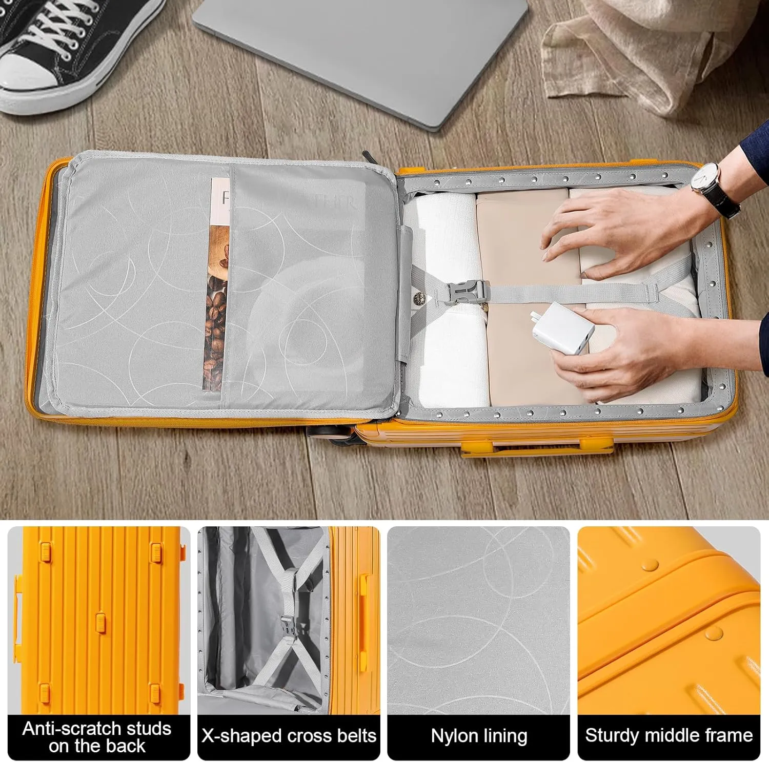 Joyway Hardshell Carry on Luggage Airline Approved with Front Pocket, Lightweight Hardside 20 Inch Suitcase with Spinner Wheels and TSA Lock (Orange, Carry on Luggage-20 Inch)