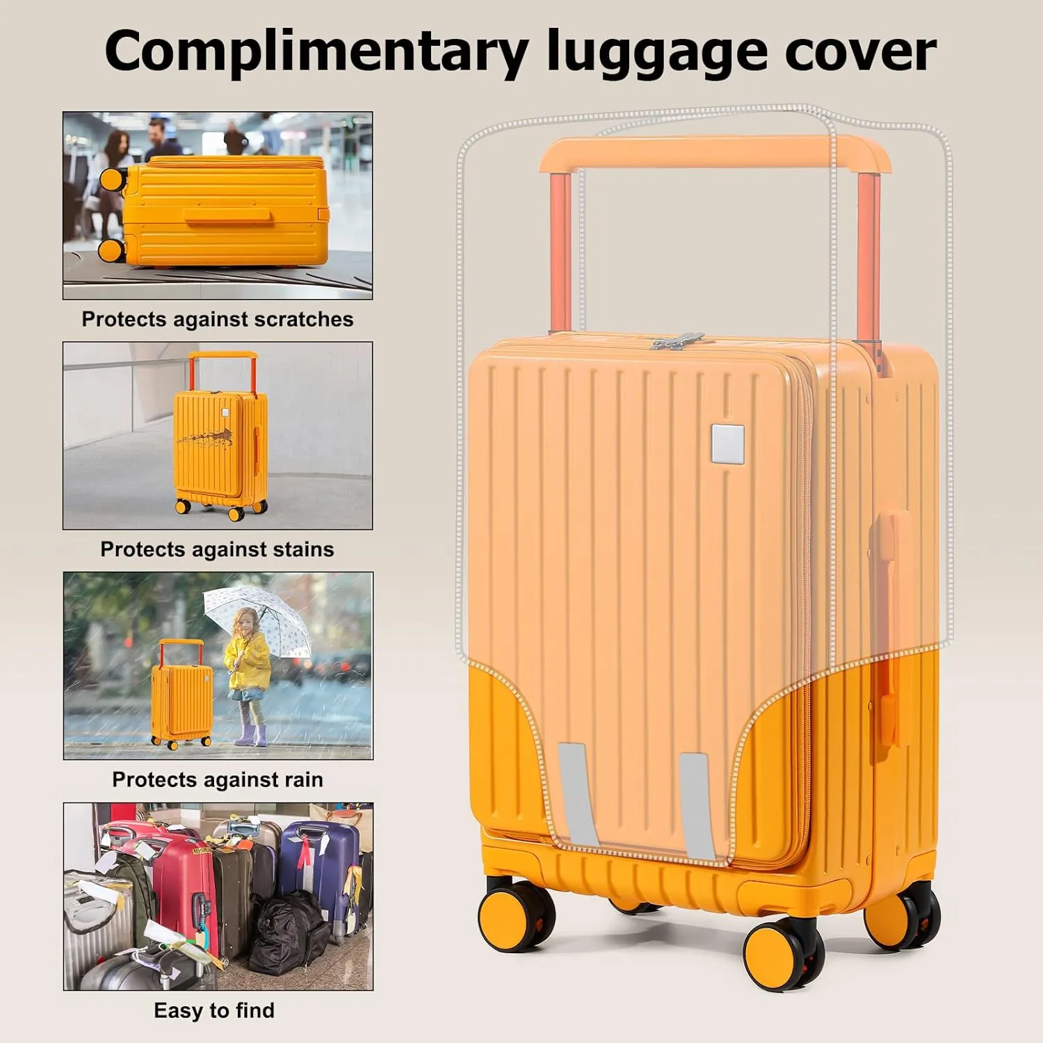 Joyway Hardshell Carry on Luggage Airline Approved with Front Pocket, Lightweight Hardside 20 Inch Suitcase with Spinner Wheels and TSA Lock (Orange, Carry on Luggage-20 Inch)