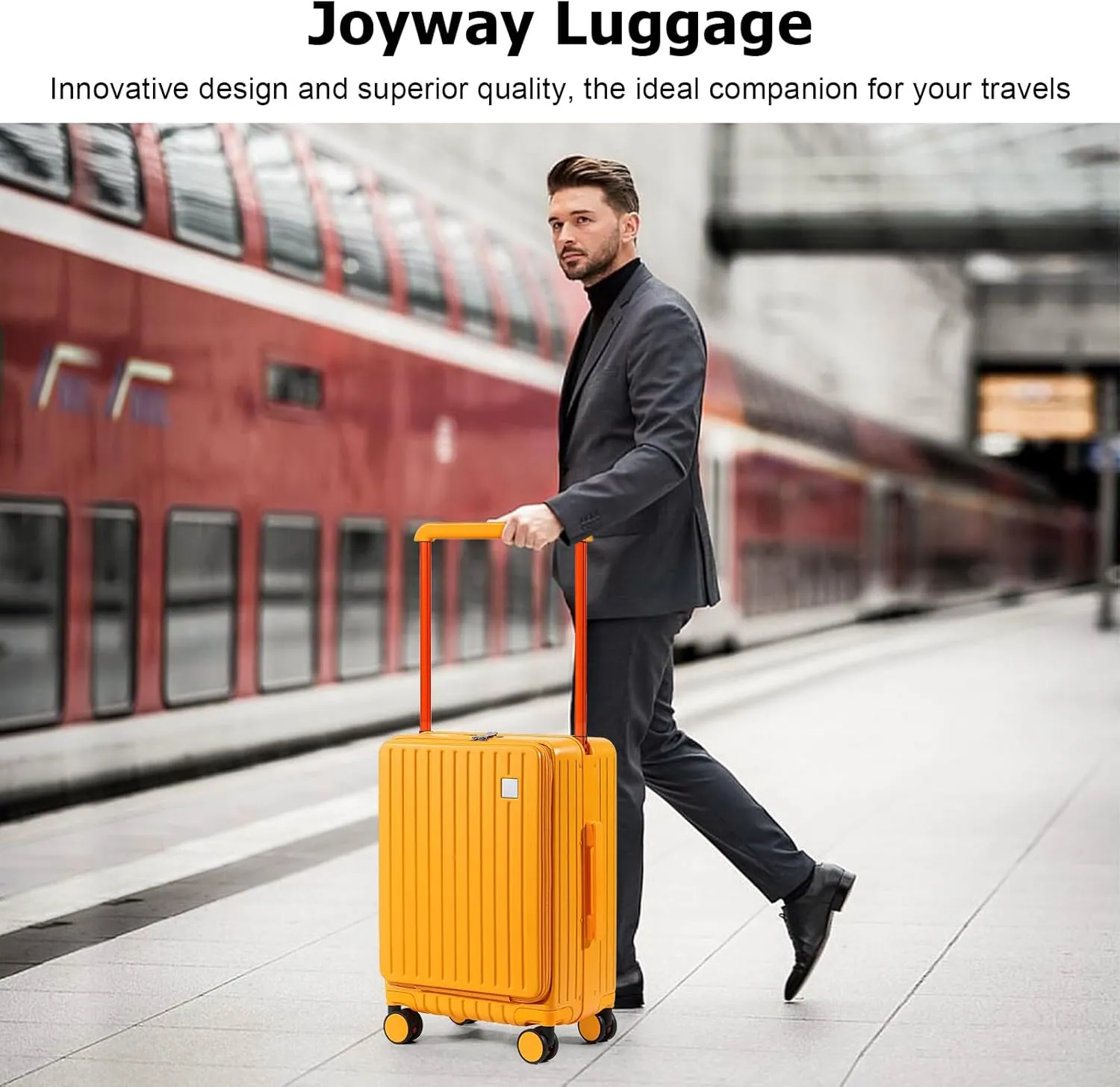 Joyway Hardshell Carry on Luggage Airline Approved with Front Pocket, Lightweight Hardside 20 Inch Suitcase with Spinner Wheels and TSA Lock (Orange, Carry on Luggage-20 Inch)