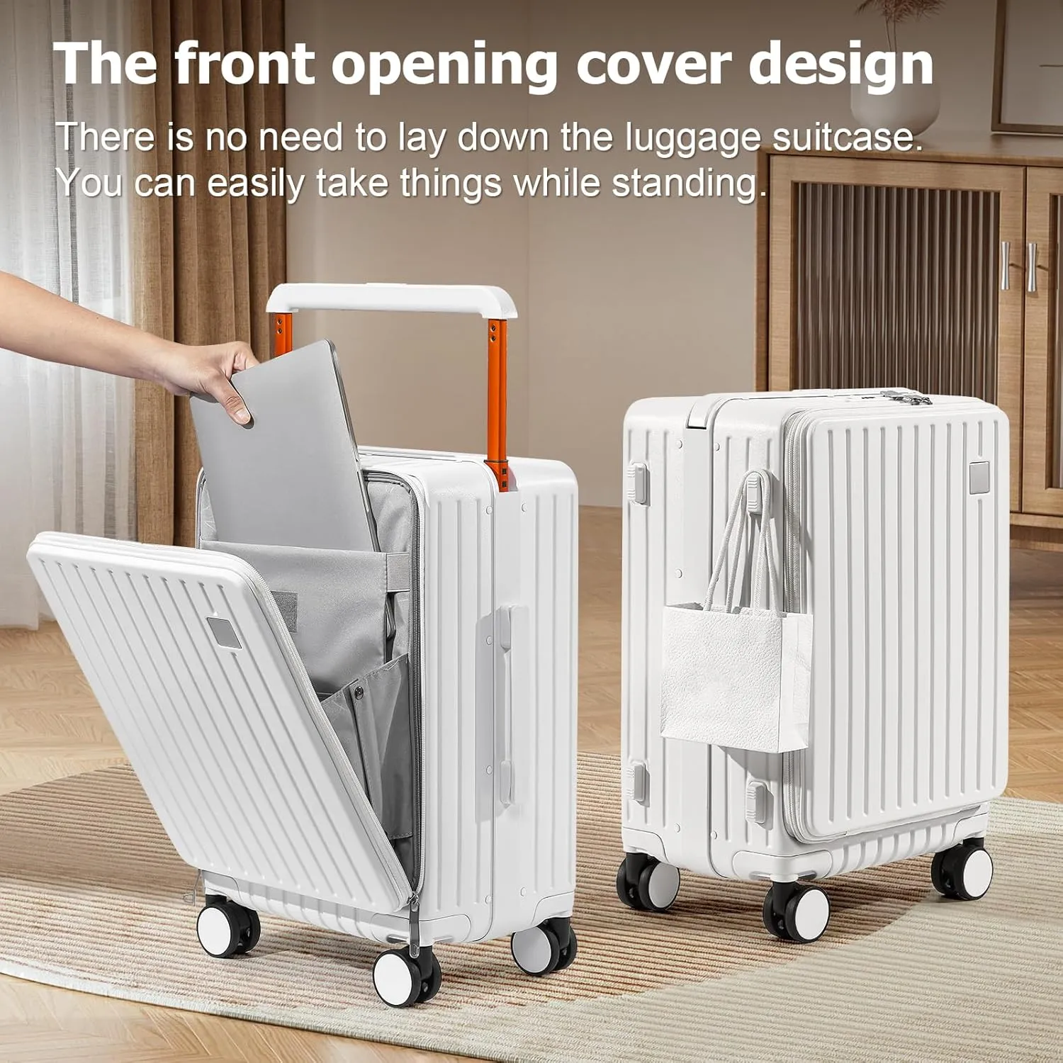 Joyway Hardshell Carry on Luggage Airline Approved with Front Pocket, Lightweight Hardside 20 Inch Suitcase with Spinner Wheels and TSA Lock (White, Carry on Luggage-20 Inch)