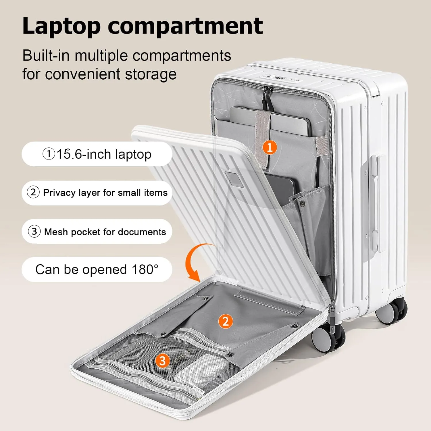 Joyway Hardshell Carry on Luggage Airline Approved with Front Pocket, Lightweight Hardside 20 Inch Suitcase with Spinner Wheels and TSA Lock (White, Carry on Luggage-20 Inch)