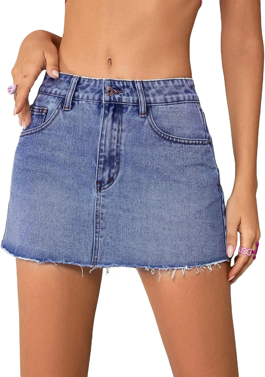 Jumppmile Womens Mini Denim Skirt Mid Waist Mini Dress Jean Skirts