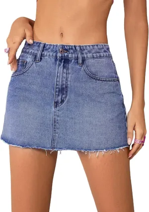 Jumppmile Womens Mini Denim Skirt Mid Waist Mini Dress Jean Skirts