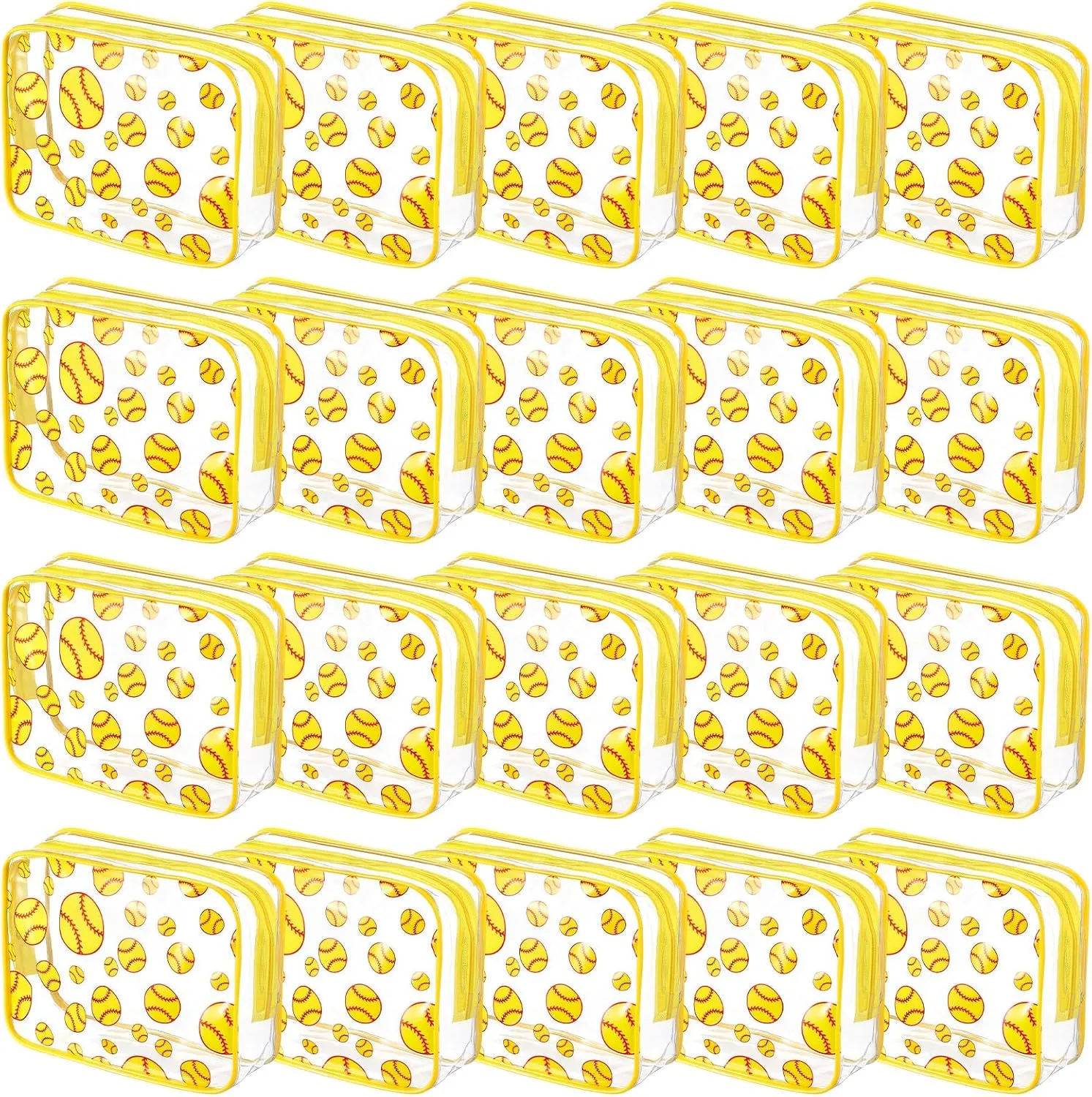 Kacctyen 20 Packs Softball Gifts Makeup Bag Accessories Sport Clear Theme Cosmetic Bag 8 x 6 x 2.4'' Waterproof Travel Pouch PVC Organizer Purse Portable Toiletry Storage Case for Women