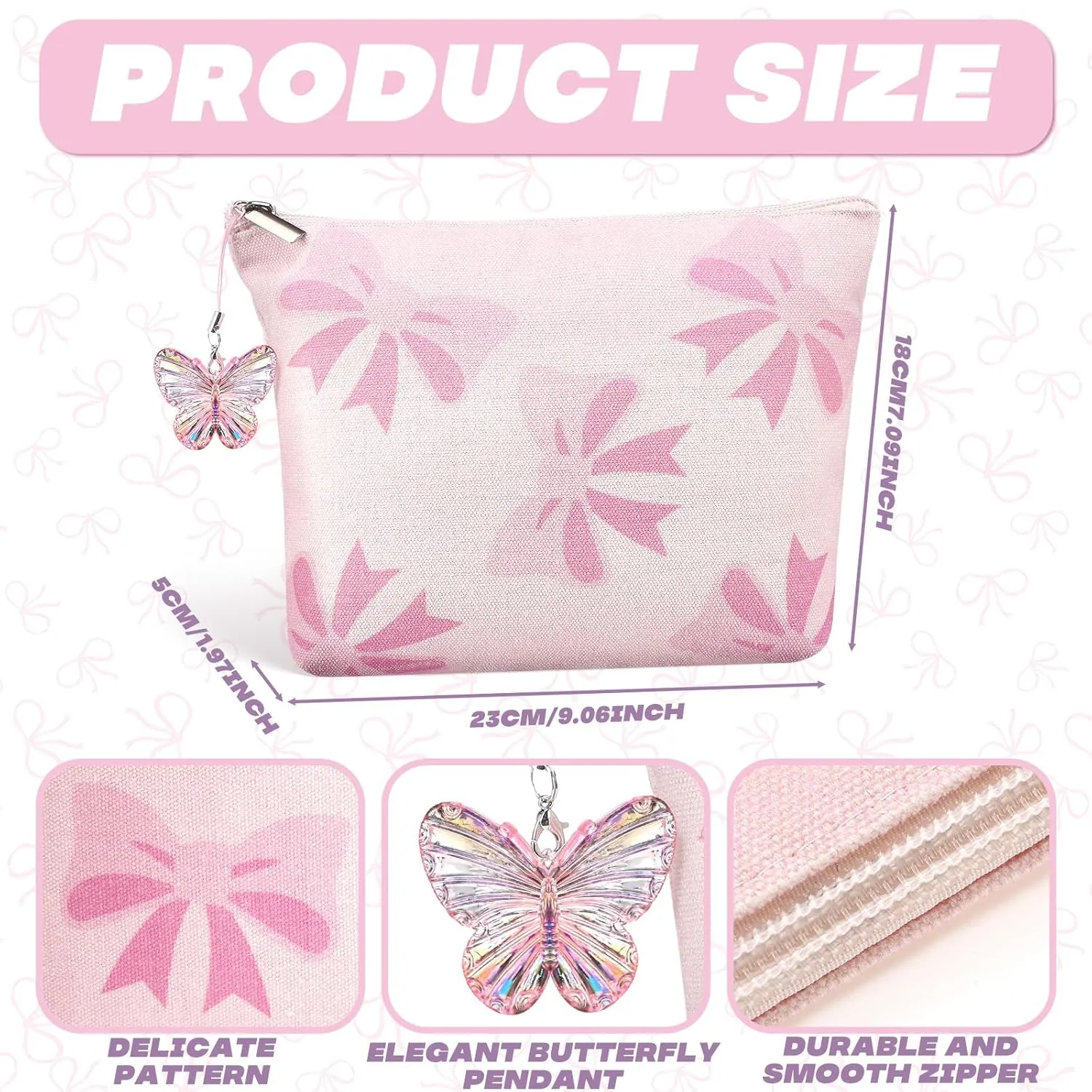 Kacctyen 6 Pack Pink Bow Makeup Bag Set Coquette Cosmetic Bags with Butterfly Ornaments, Preppy Party Favor for Bridesmaid Women Birthday Gift Travel Toiletry Makeup Organizer Zipper Pouch