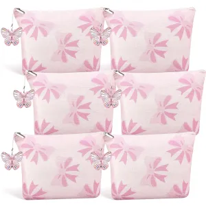 Kacctyen 6 Pack Pink Bow Makeup Bag Set Coquette Cosmetic Bags with Butterfly Ornaments, Preppy Party Favor for Bridesmaid Women Birthday Gift Travel Toiletry Makeup Organizer Zipper Pouch