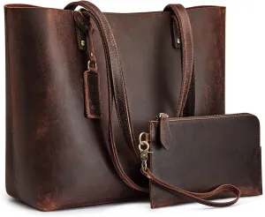 Kattee Leather Totes for Women Shoulder Bag Top Handle Satchel Purse Set 3pcs 3-in-1