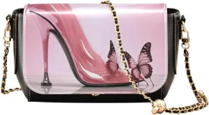 Kigai High Heels Butterfly Crossbody Bags for Women Retro Cross Body Purse Small PU Leather Shoulder Handbags with Chain Strap