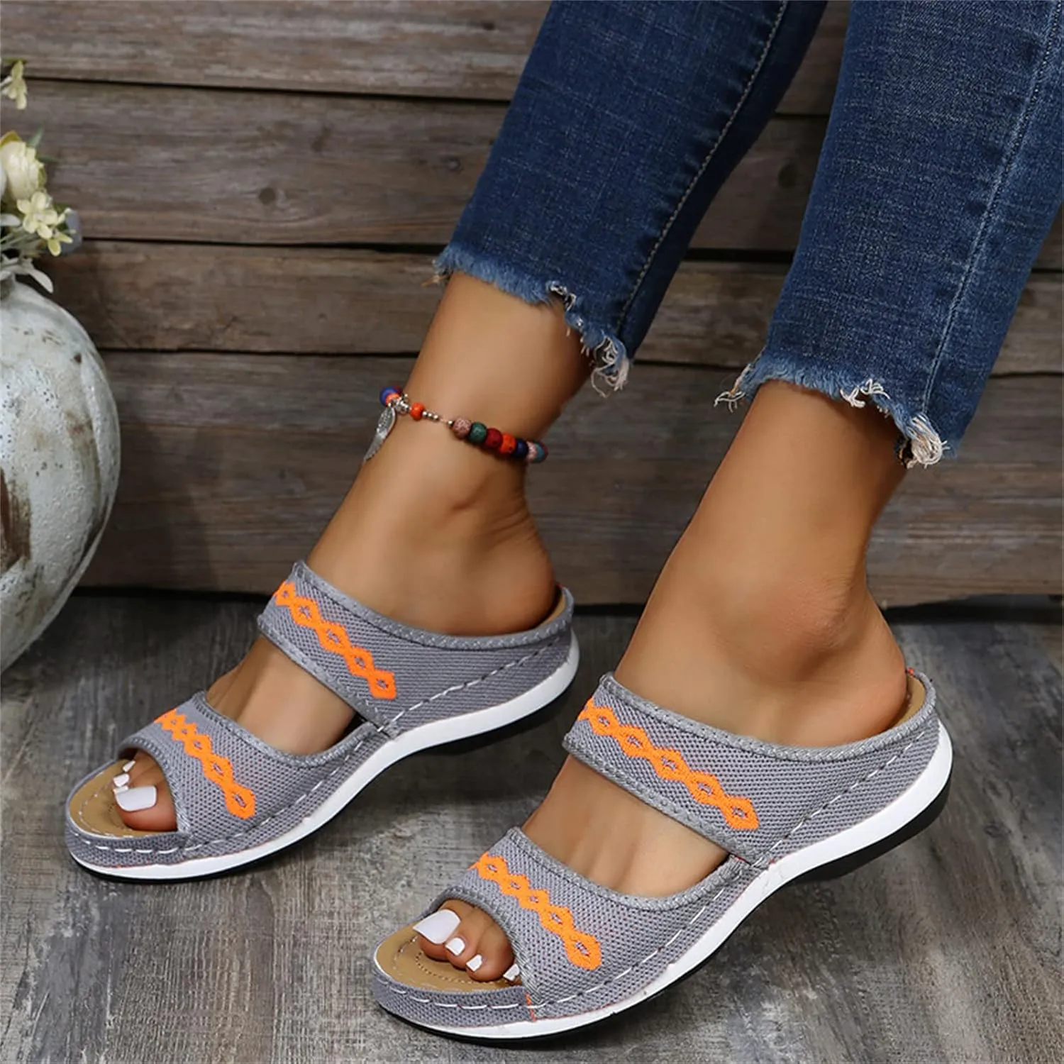 Ladmiple Comfortable Orthopedic Sandals For Women Dressy Summer Arch Support Orthotic Flip Flops Cute Walking Slides Shoes