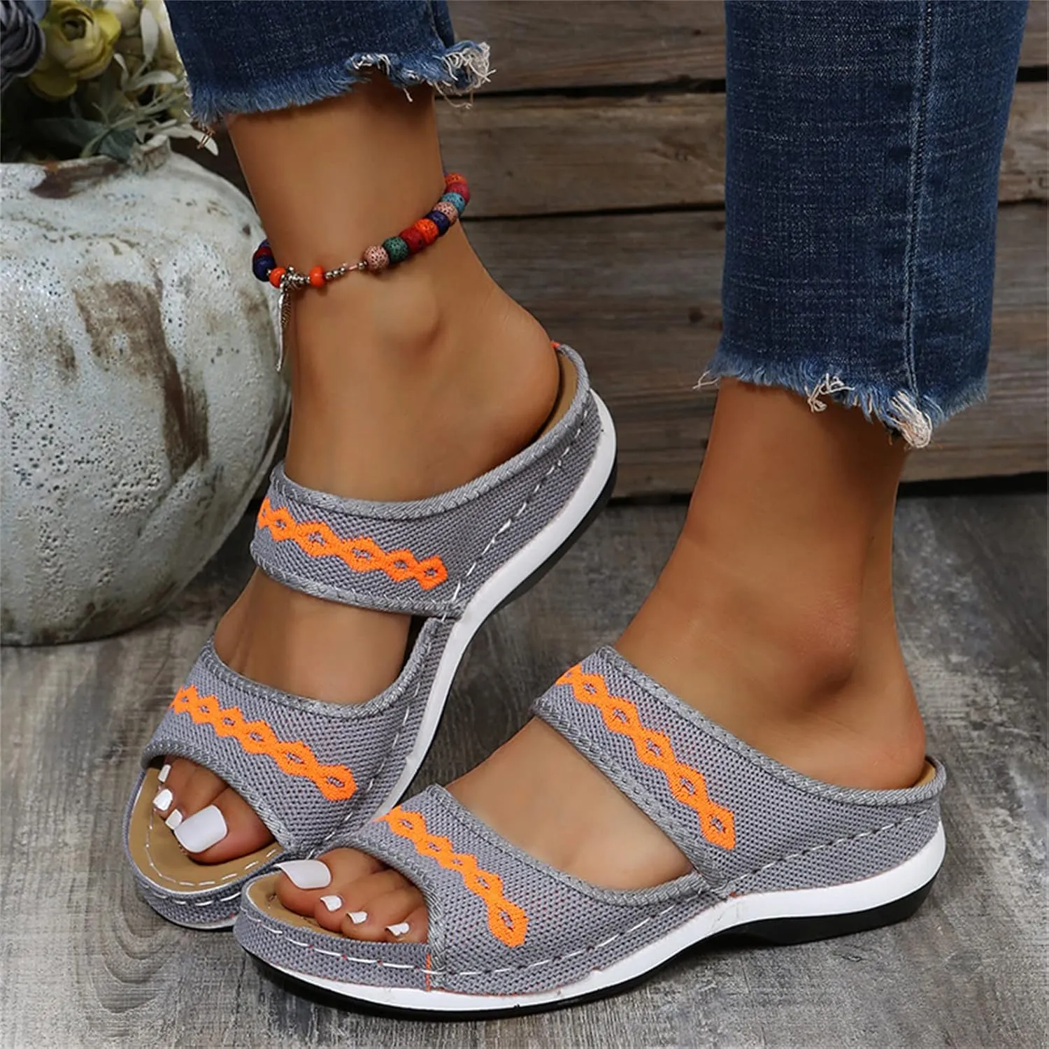 Ladmiple Comfortable Orthopedic Sandals For Women Dressy Summer Arch Support Orthotic Flip Flops Cute Walking Slides Shoes