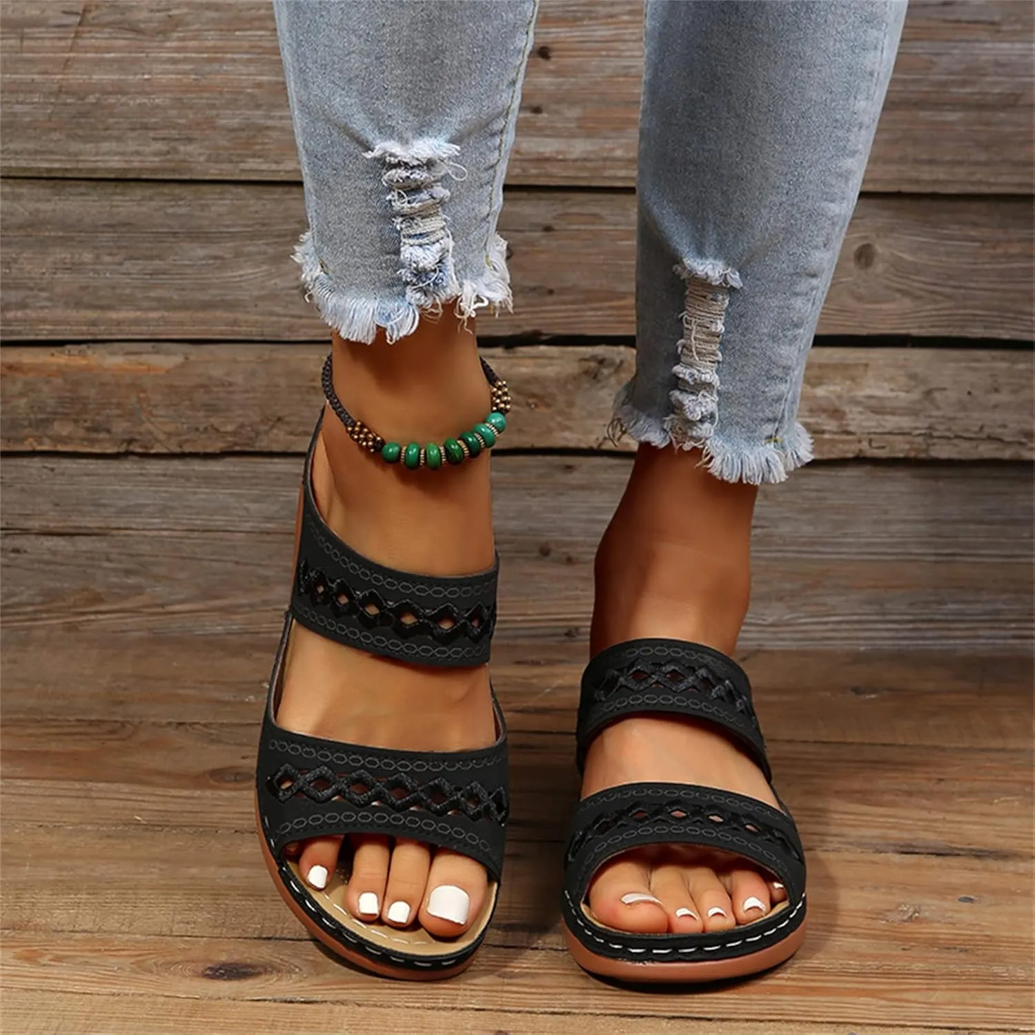 Ladmiple Orthopedic Sandals For Women Dressy Summer Arch Support Flip Flops Comfortable Walking Orthotic Slides Beach Shoes