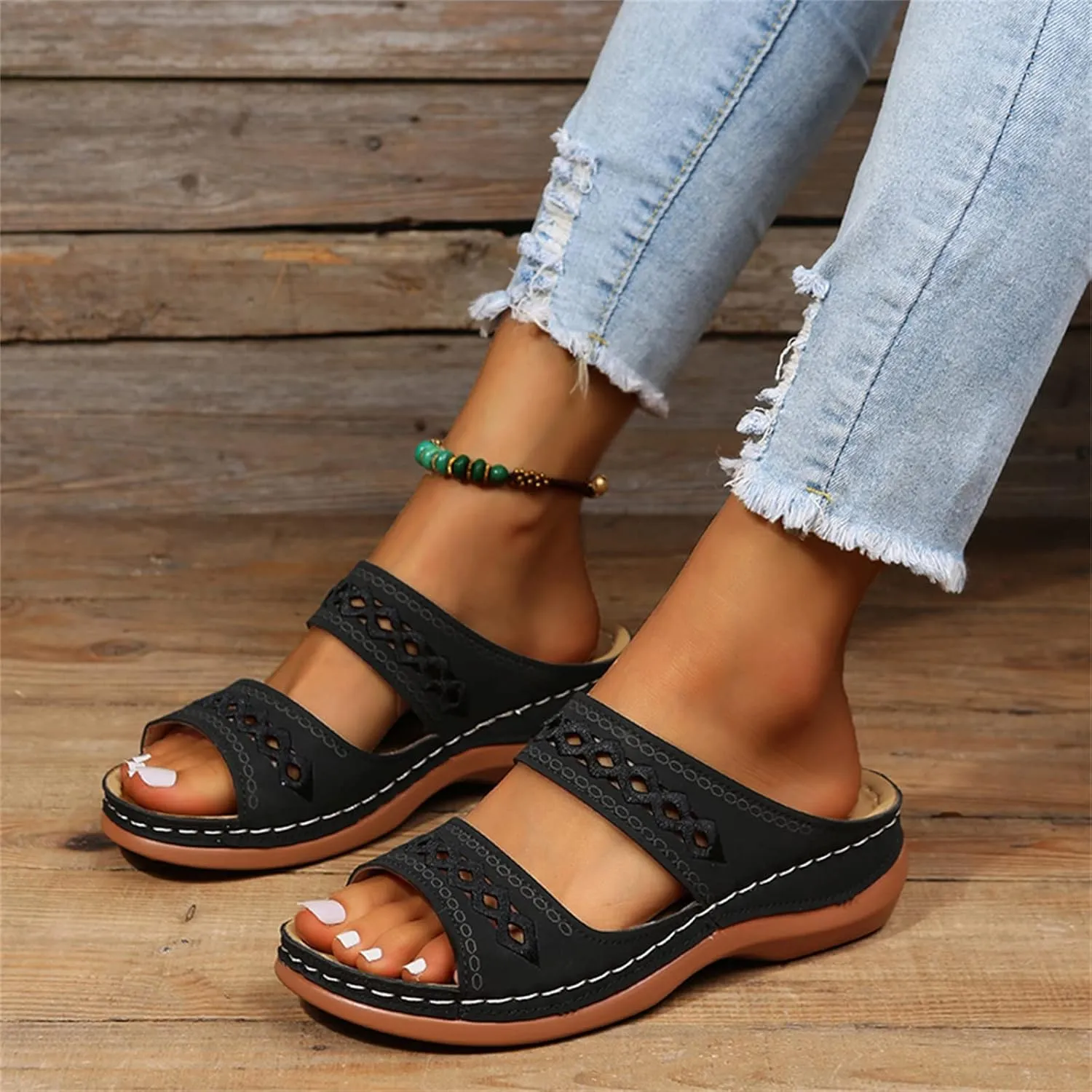 Ladmiple Orthopedic Sandals For Women Dressy Summer Arch Support Flip Flops Comfortable Walking Orthotic Slides Beach Shoes