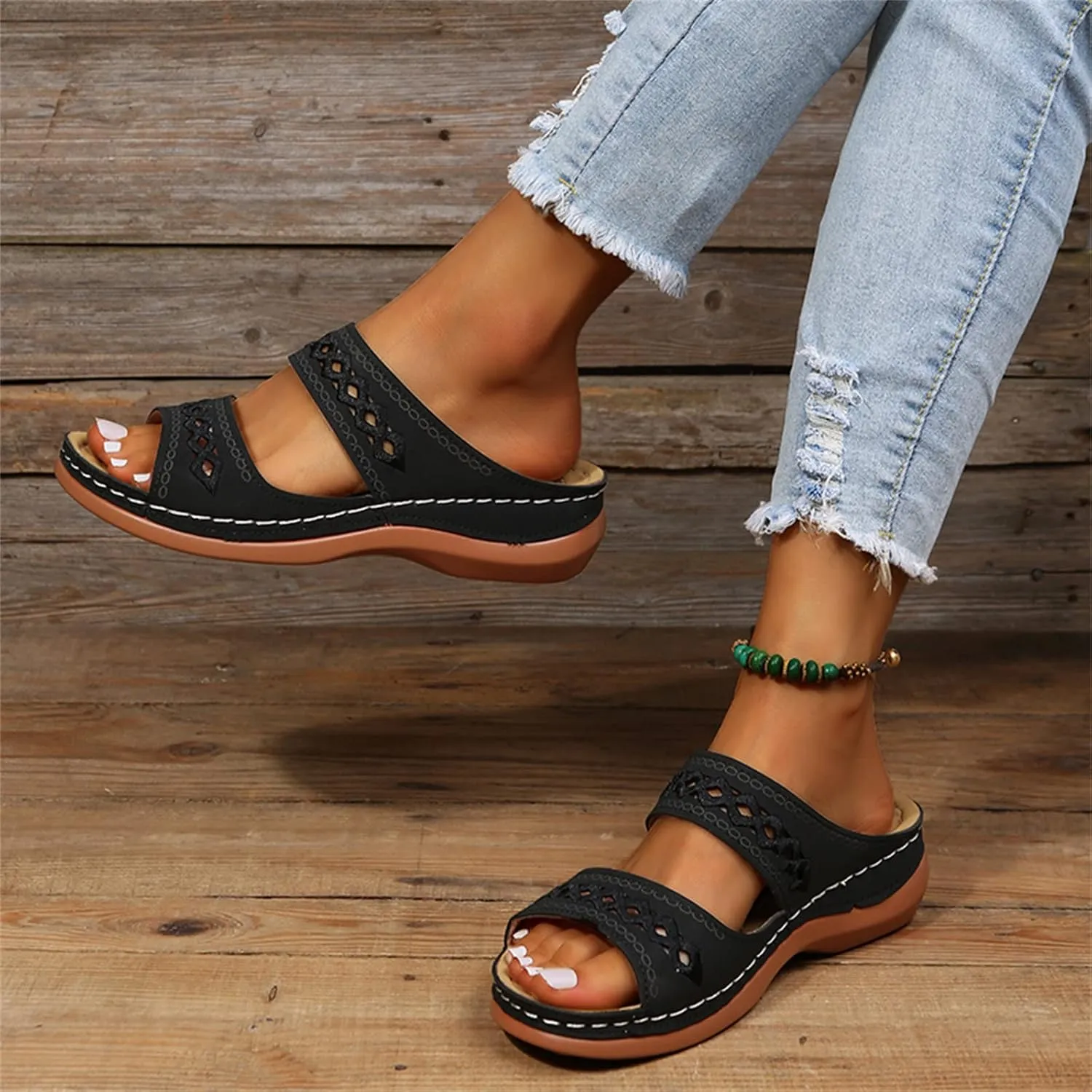 Ladmiple Orthopedic Sandals For Women Dressy Summer Arch Support Flip Flops Comfortable Walking Orthotic Slides Beach Shoes