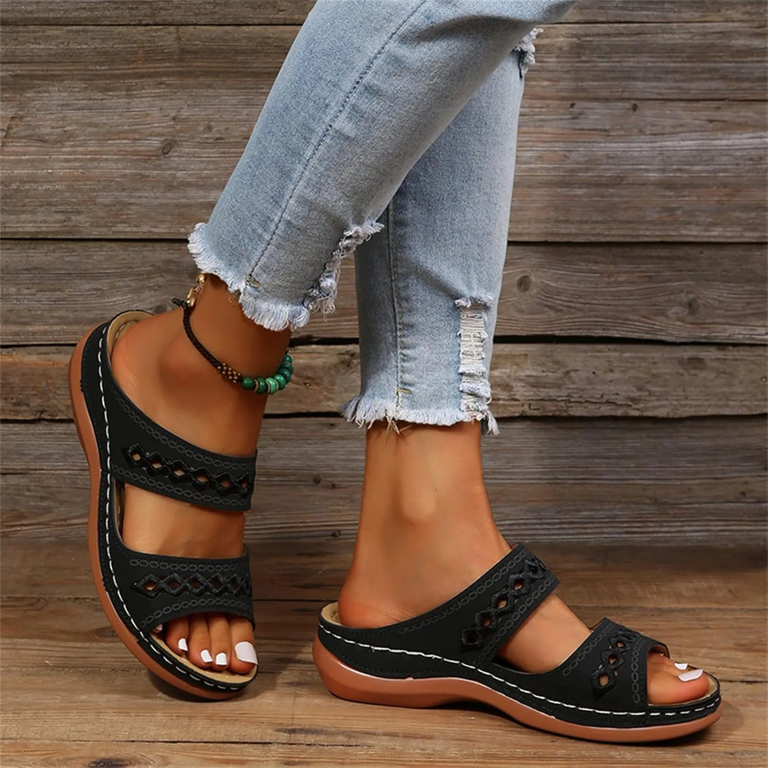 Ladmiple Orthopedic Sandals For Women Dressy Summer Arch Support Flip Flops Comfortable Walking Orthotic Slides Beach Shoes
