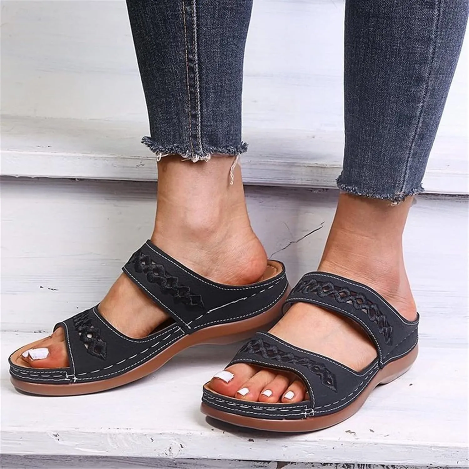 Ladmiple Orthopedic Sandals For Women Dressy Summer Arch Support Flip Flops Comfortable Walking Orthotic Slides Beach Shoes