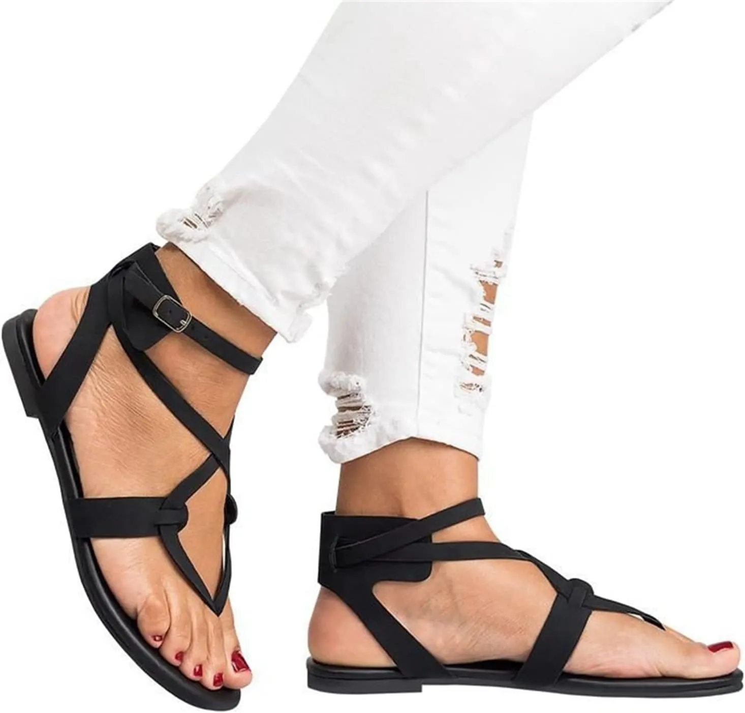 Ladmiple Sandals for Women Dressy,Womens Summer Fashion Flip Flops Gladiator Strappy Sandal Roman Casual Beach Flat Shoe